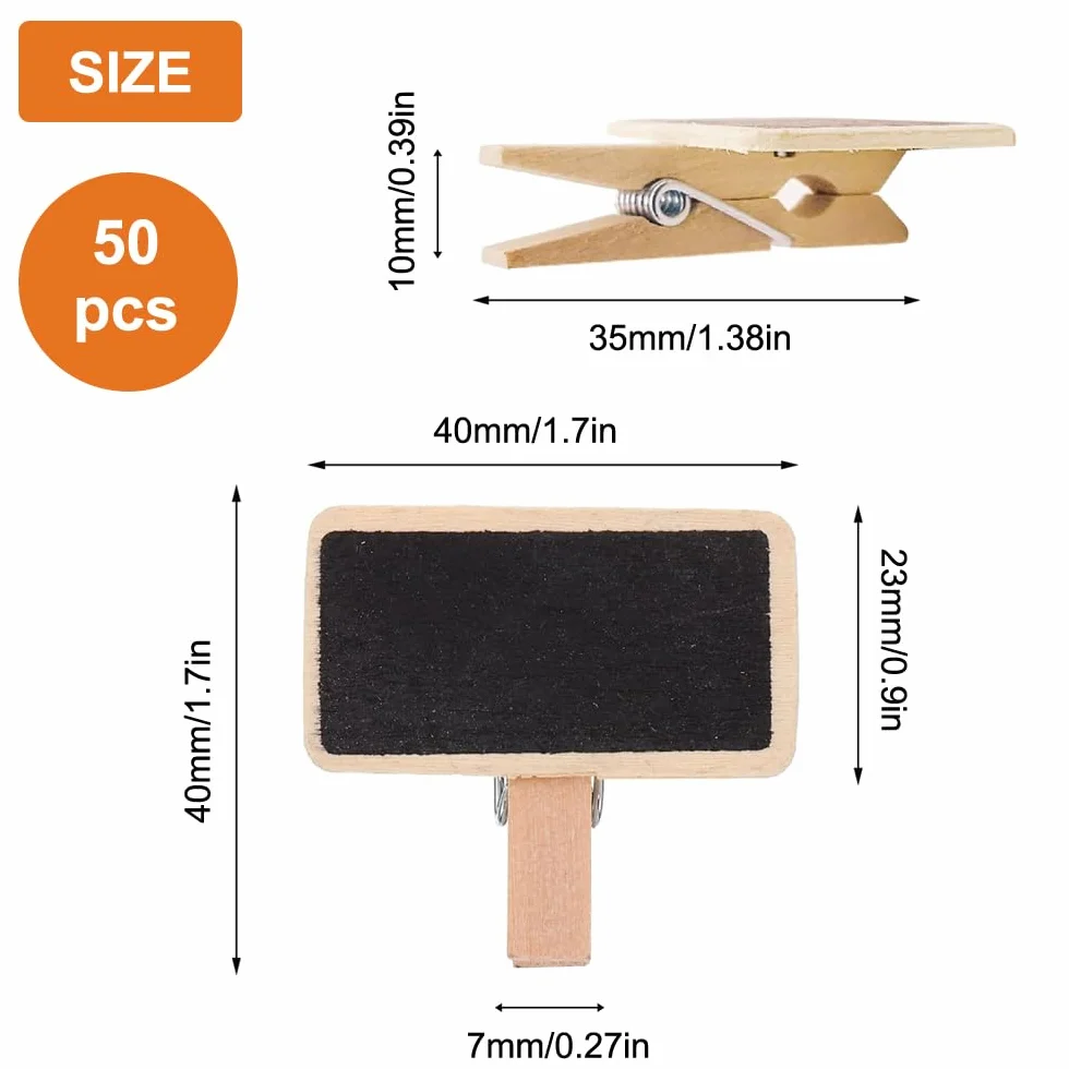 50 sztuk mini tablic z klipsami, tablice z pamiątkami Mini drewniane etykiety, tablice z uchwytem na wiadomości, dekoracje imprezowe, etykiety z imieniami, tabele cenowe