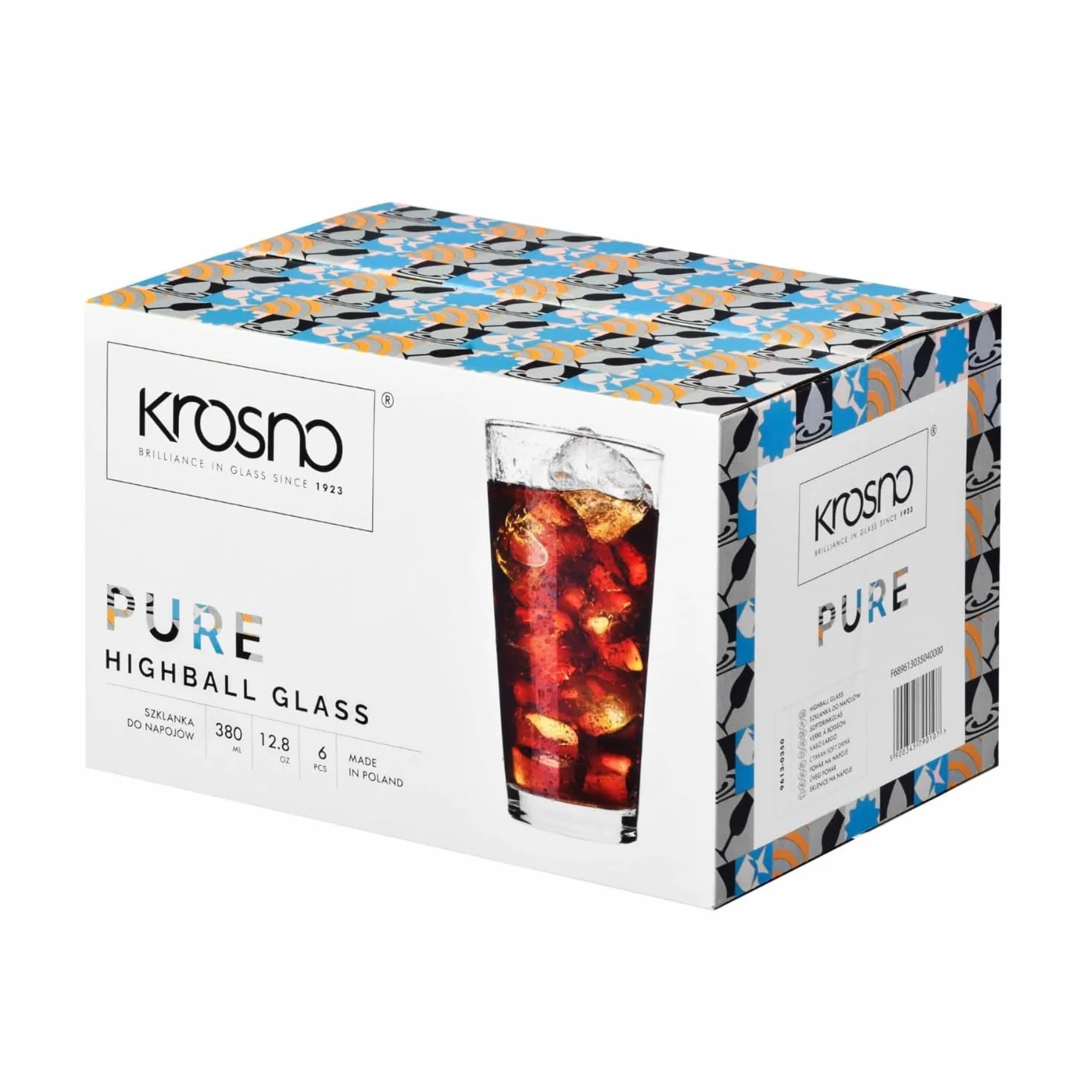 KROSNO Szklanki do Wody 380 ml Zestaw 6 Sztuk Kolekcja Pure