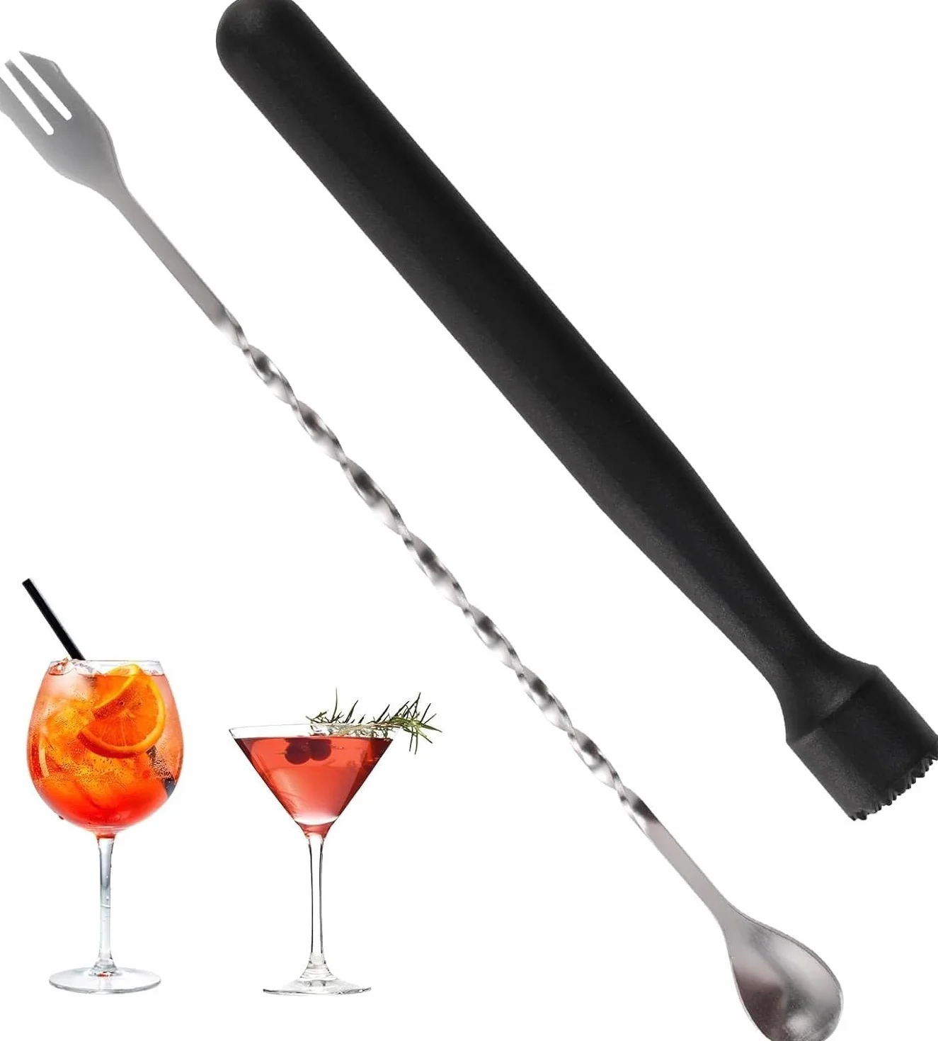 Zestaw do koktajli ze stali nierdzewnej i łyżki barowej - zestaw koktajli do mieszania koktajli, kruszenia kostek lodu, Mojito Kitchen Bar Restaurant
