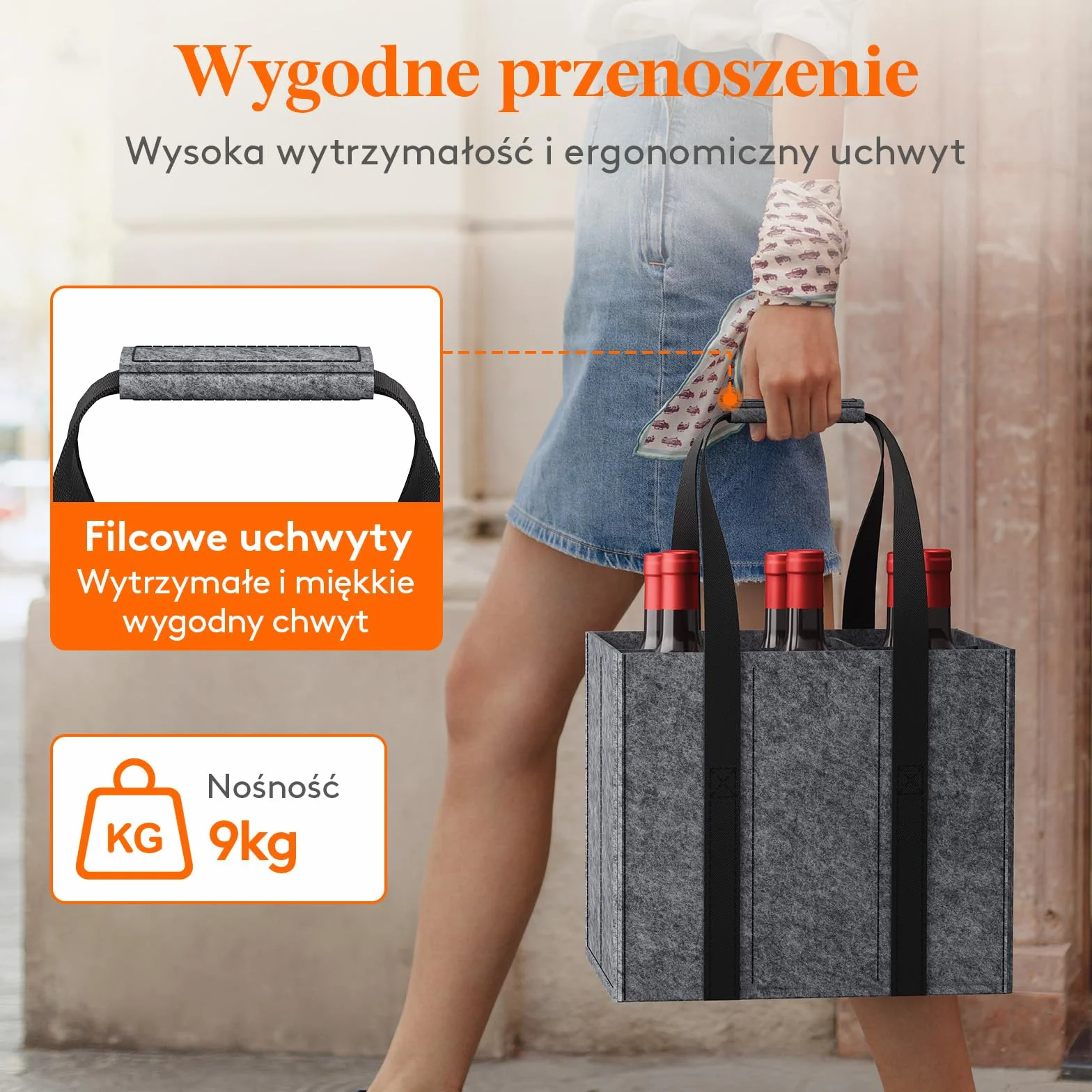 Lifewit Filcowa torba na butelki, składana filcowa torba do przenoszenia butelek z uchwytem na wino, szary, Für 6 Flaschen, Nowoczesny
