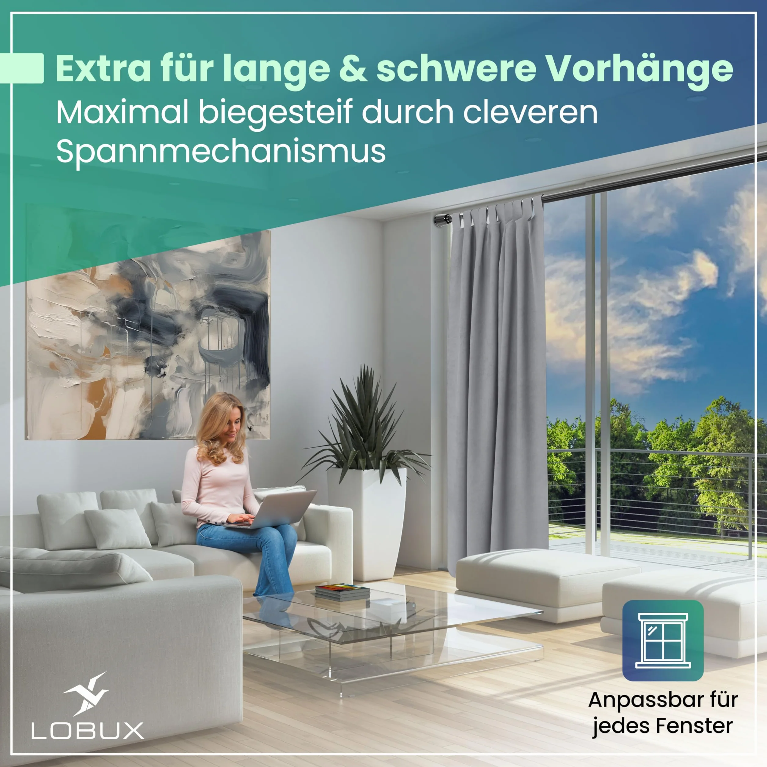 LOBUX Karnisz teleskopowy czarny 260-350 cm drążek zaciskowy