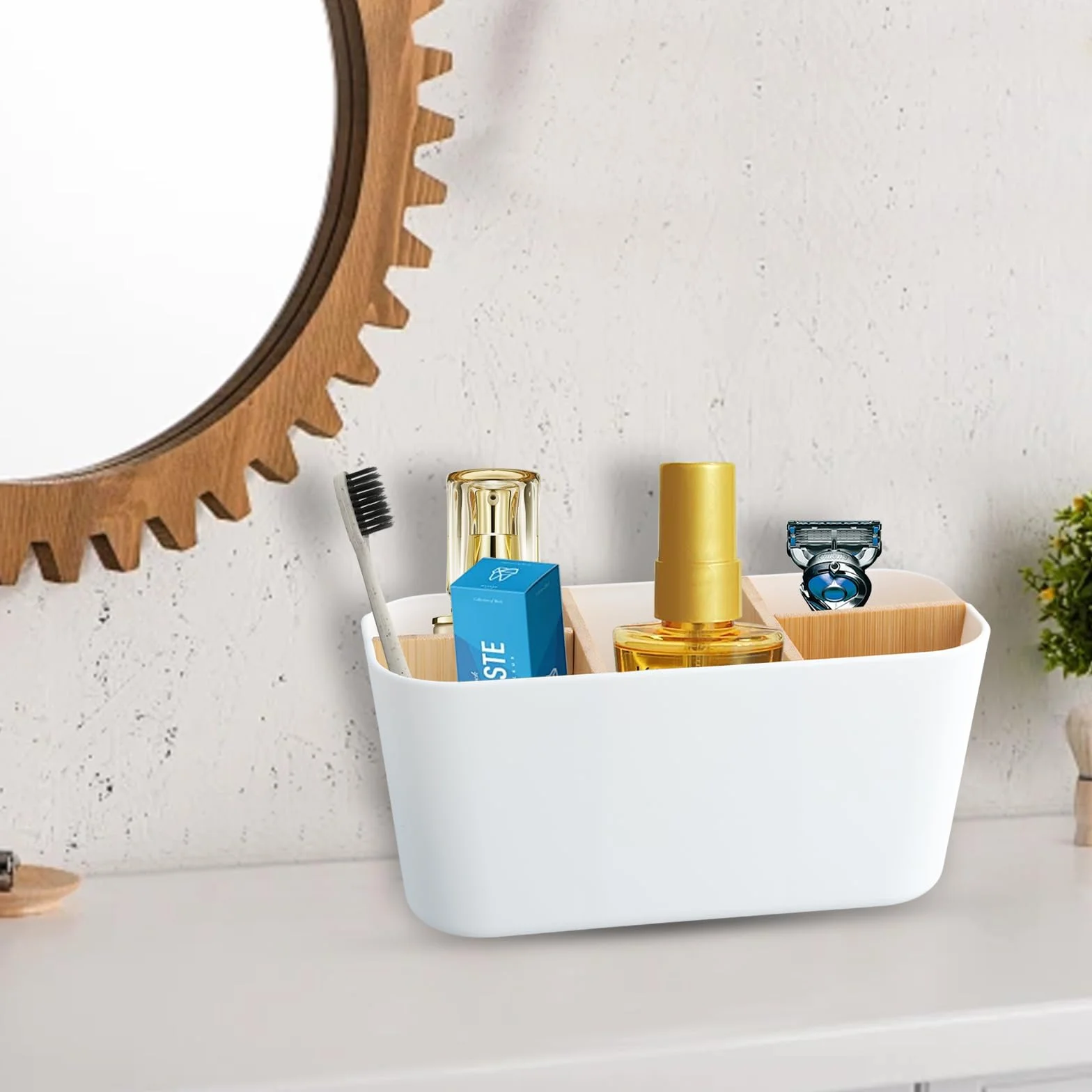 Plastikowy uchwyt na szczoteczki do zębów, organizer z 5 przegródkami, wyjmowane separatory do łazienki lub biura, 21 x 9 x 10 cm - praktyczny i trwały (bbiały)