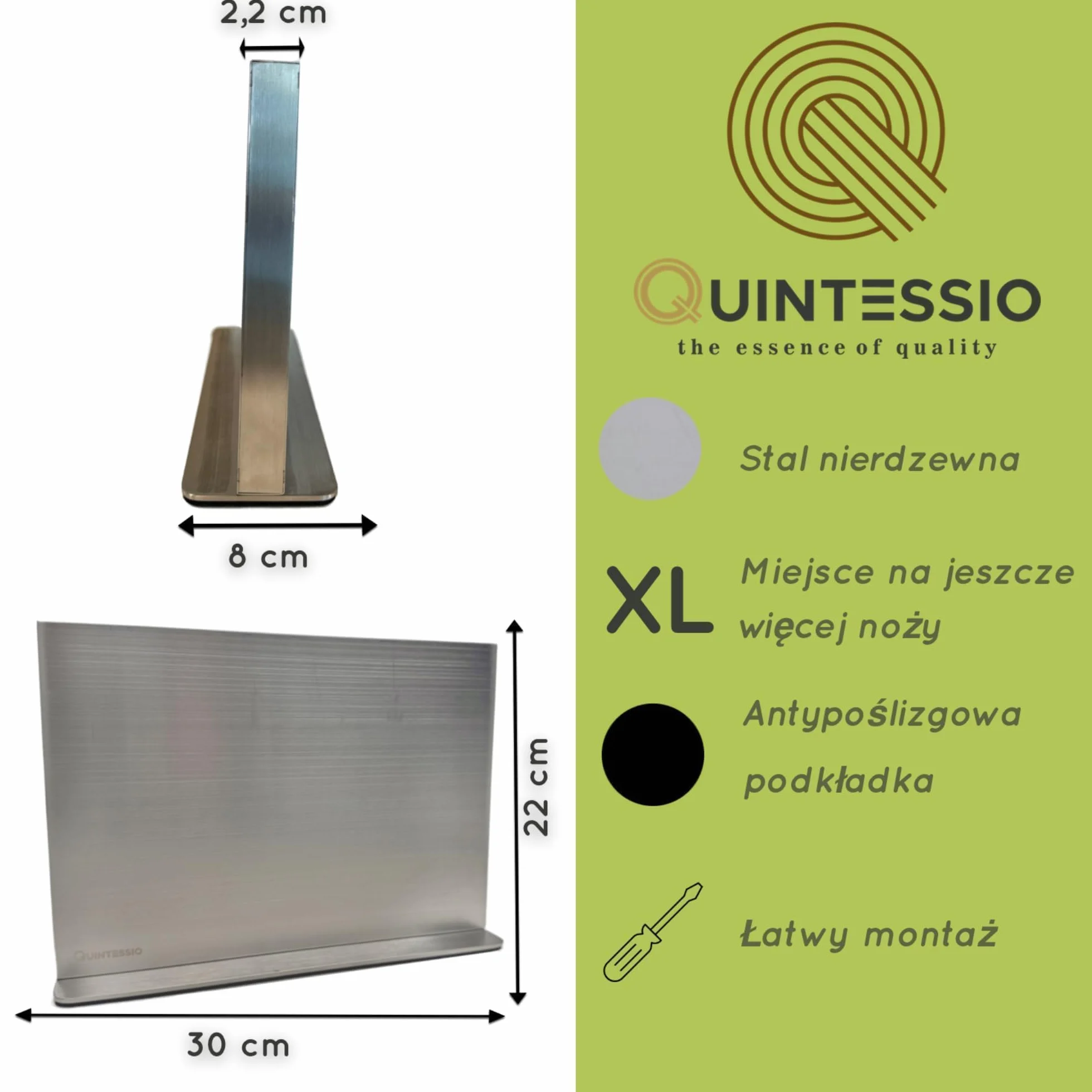 Magnetyczny blok na noże ze stali nierdzewnej QUINTESSIO XL dwustronny