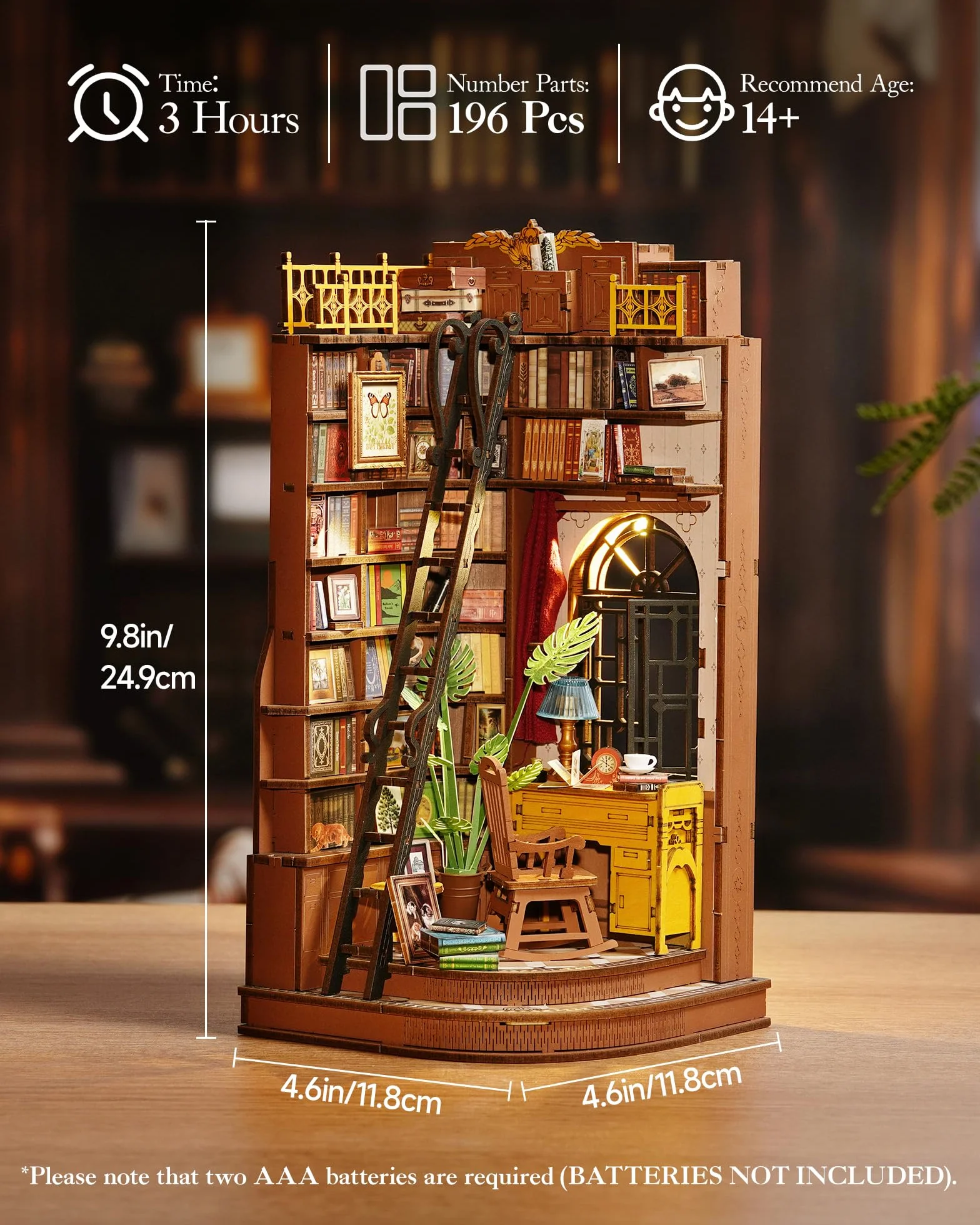 ROBOTIME Book Nook Corner Study DIY 3D Drewniane Puzzle Podpórka do Książek Dekoracja Półki
