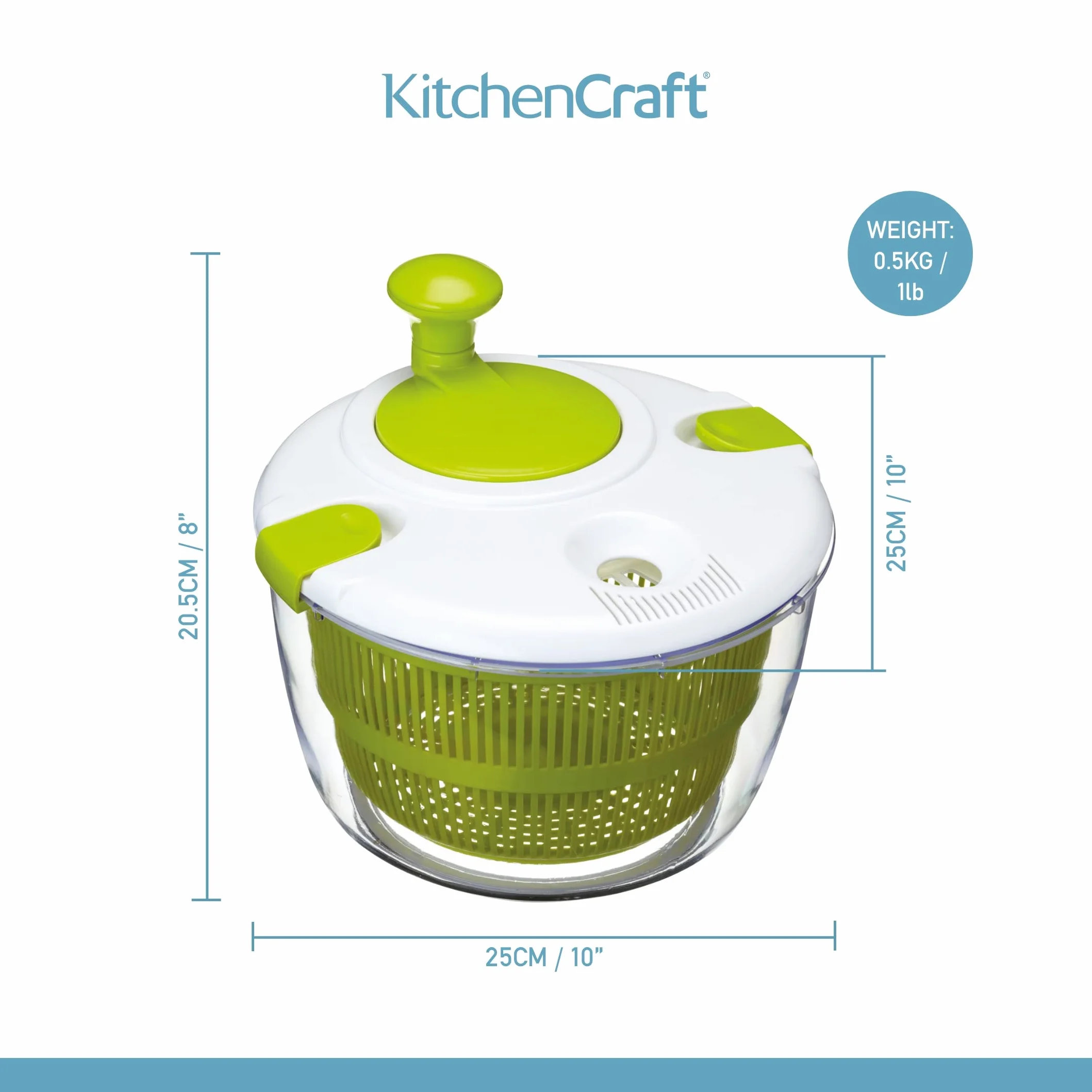 KitchenCraft Deluxe spinka do sałatek 25 cm, tworzywo sztuczne bez BPA