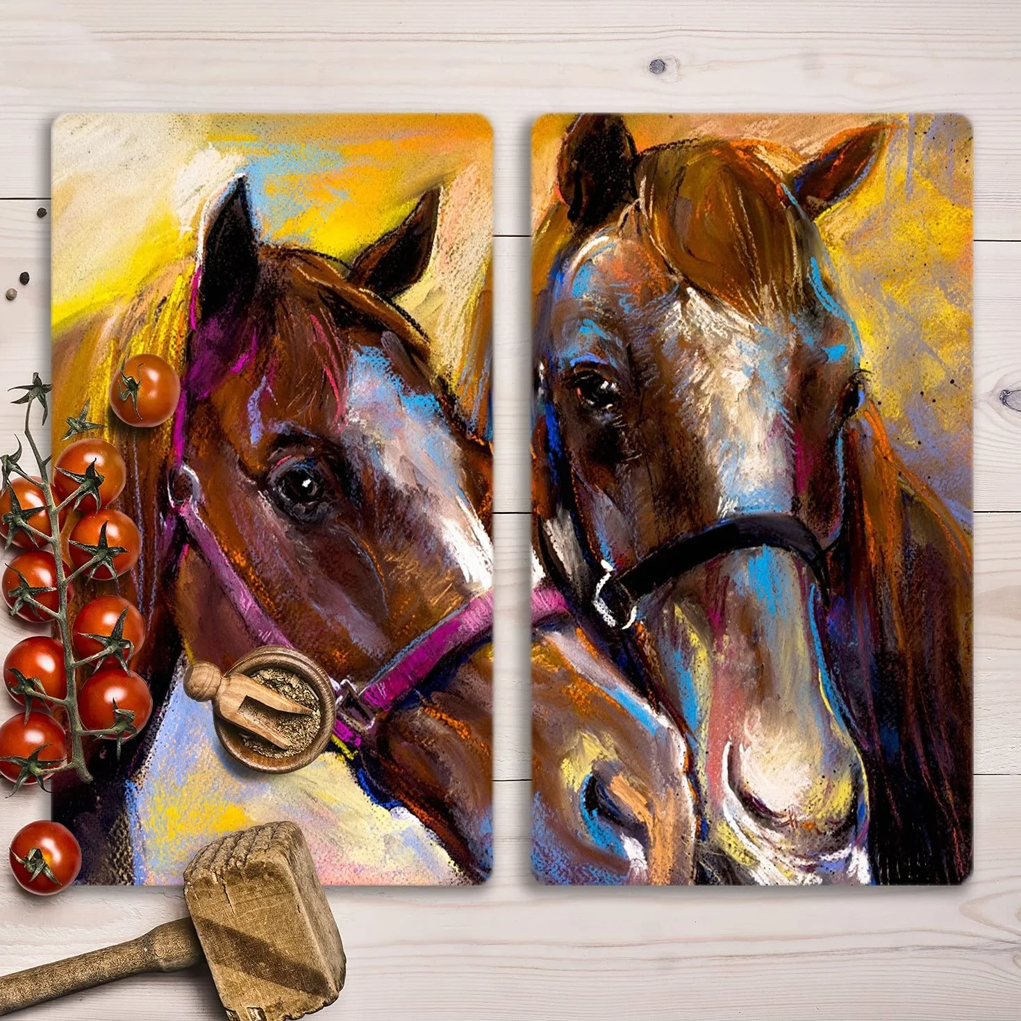 Coloray Deska do krojenia 2x30x52cm Szklana Do Kuchni Szkło Hartowane Osłona Kuchenna Panel Przeciw Zabrudzeniom Osłona Kuchenki Indukcyjnej - Zwierzę konie