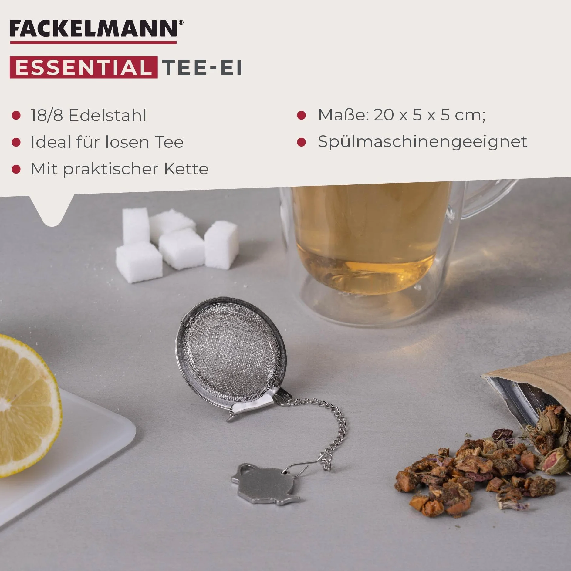 Fackelmann Zaparzacz do herbaty Essential z Optymalnej jakości stali nierdzewnej – optymalne do herbaty sypkiej, nadaje się do mycia w zmywarce