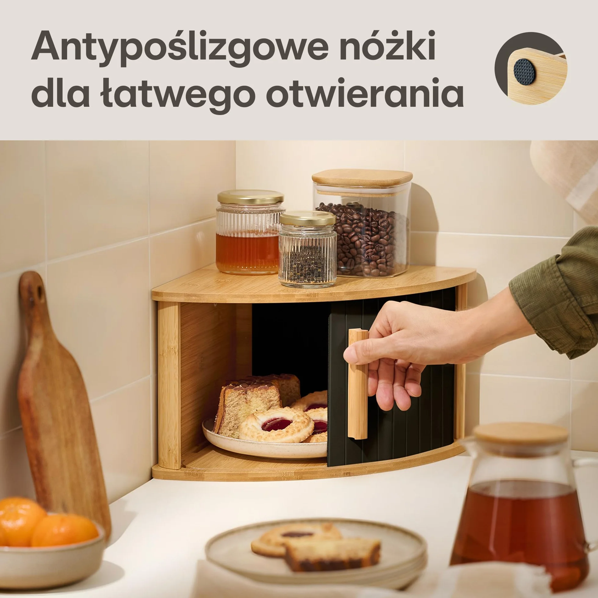 Chlebak Narożny Drewniany Czarny z Drzwiczkami Przesuwnymi