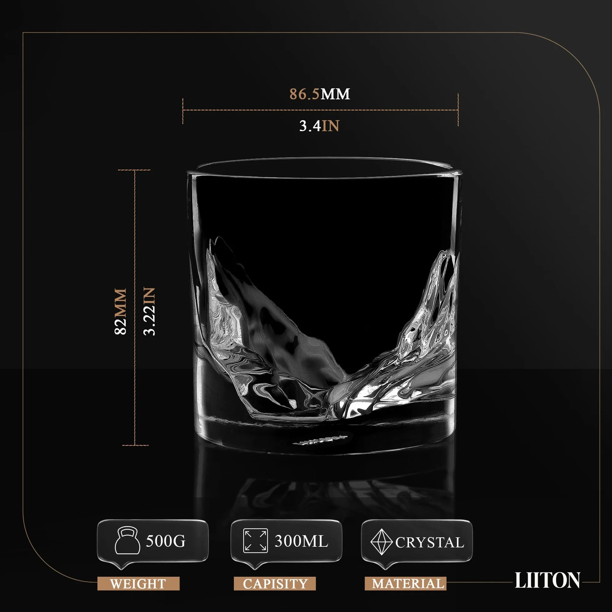 LIITON Ciężkie Kryształowe Szklanki do Whisky - Zestaw Upominkowy, Grube Mrożone Szklanki do Burbona, 0,5 kg, Premium Prezenty dla Mężczyzn, Kryształowe Dreszcze Koktajle