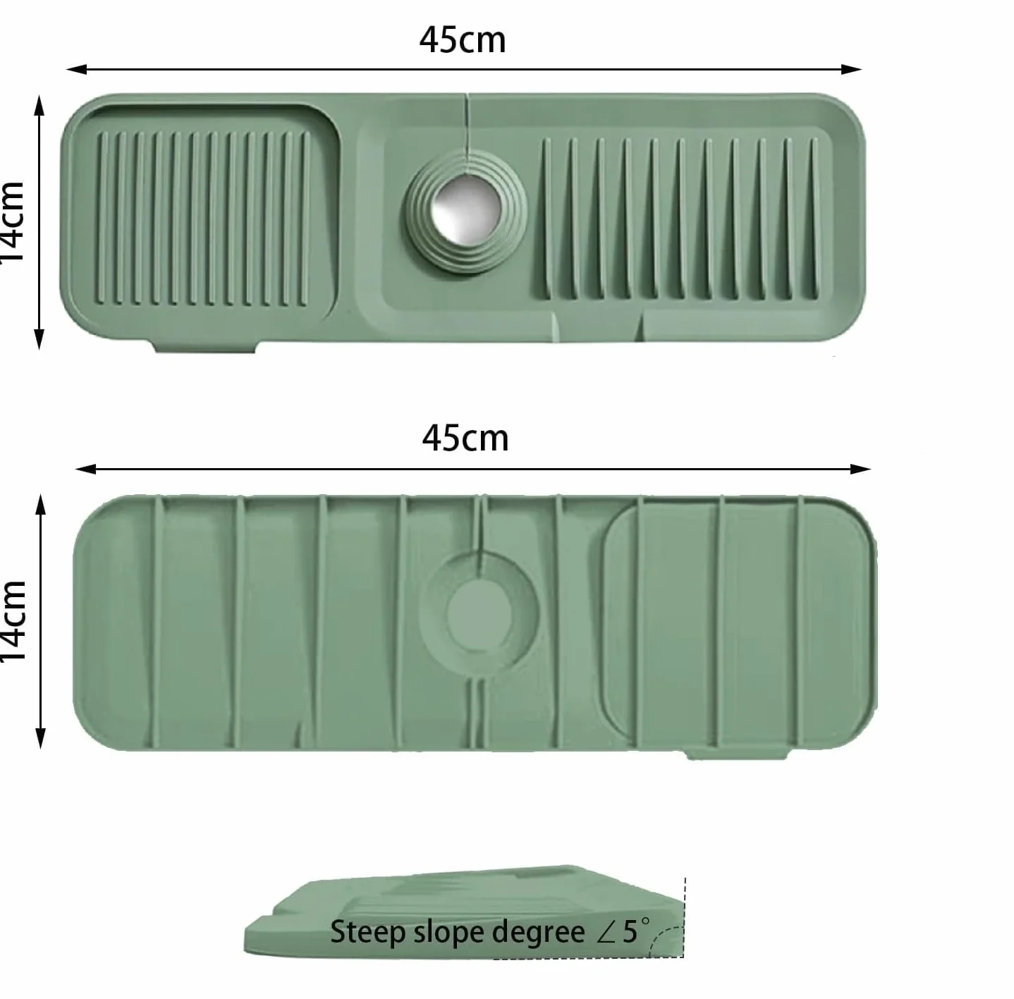 Kitchen Sink Splash Guard,45 x 14 cm silikonowa mata ociekowa do kranów 3,5-6 cm (zielona)