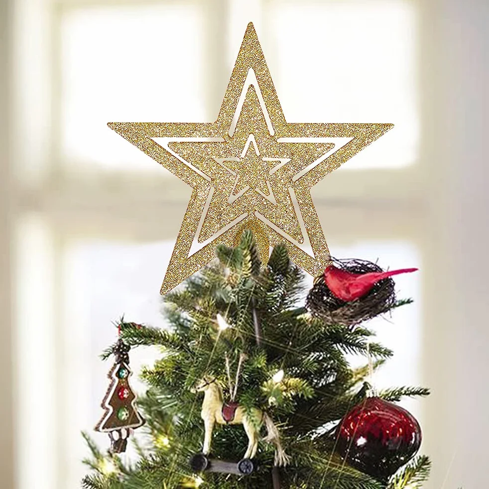 Złota gwiazda na choinkę bożonarodzeniową 19 cm ozdoba choinkowa pentagram brokat