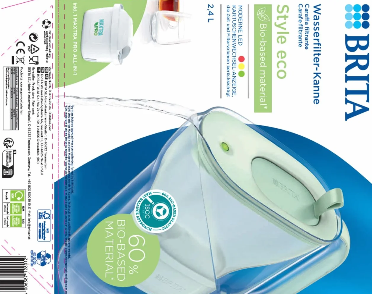 BRITA Dzbanek filtrujący do wody Style Eco zielony 2,4 l z wkładem Maxtra PRO All-in-1