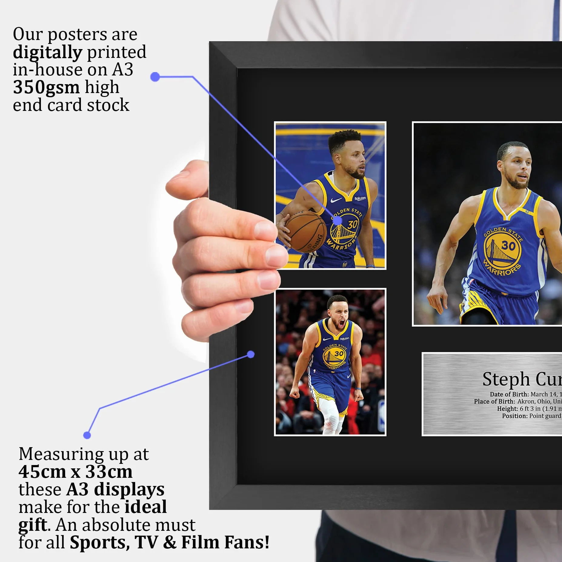 HWC Trading FR A3 Steph Curry Golden State Warriors Prezenty Drukowane Podpisane Prezentacje Autografów Dla Fanów Pamiątek Koszykarskich! - A3 Oprawiony