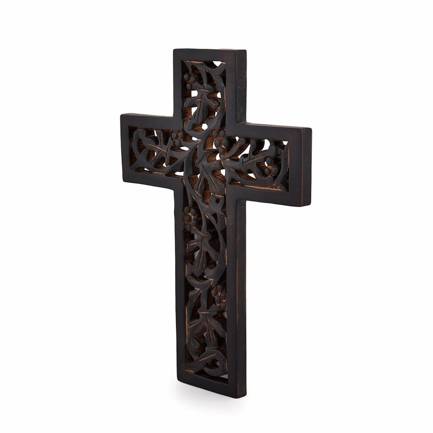 Indus Lifespace Prezenty drewniana tablica ścienna krzyż długa wisząca z ręcznie rzeźbionym kwiatowym wzorem religijny ołtarz dom salon dekoracja lekka (30,48 cm x 20,32 cm x 1,27 cm)