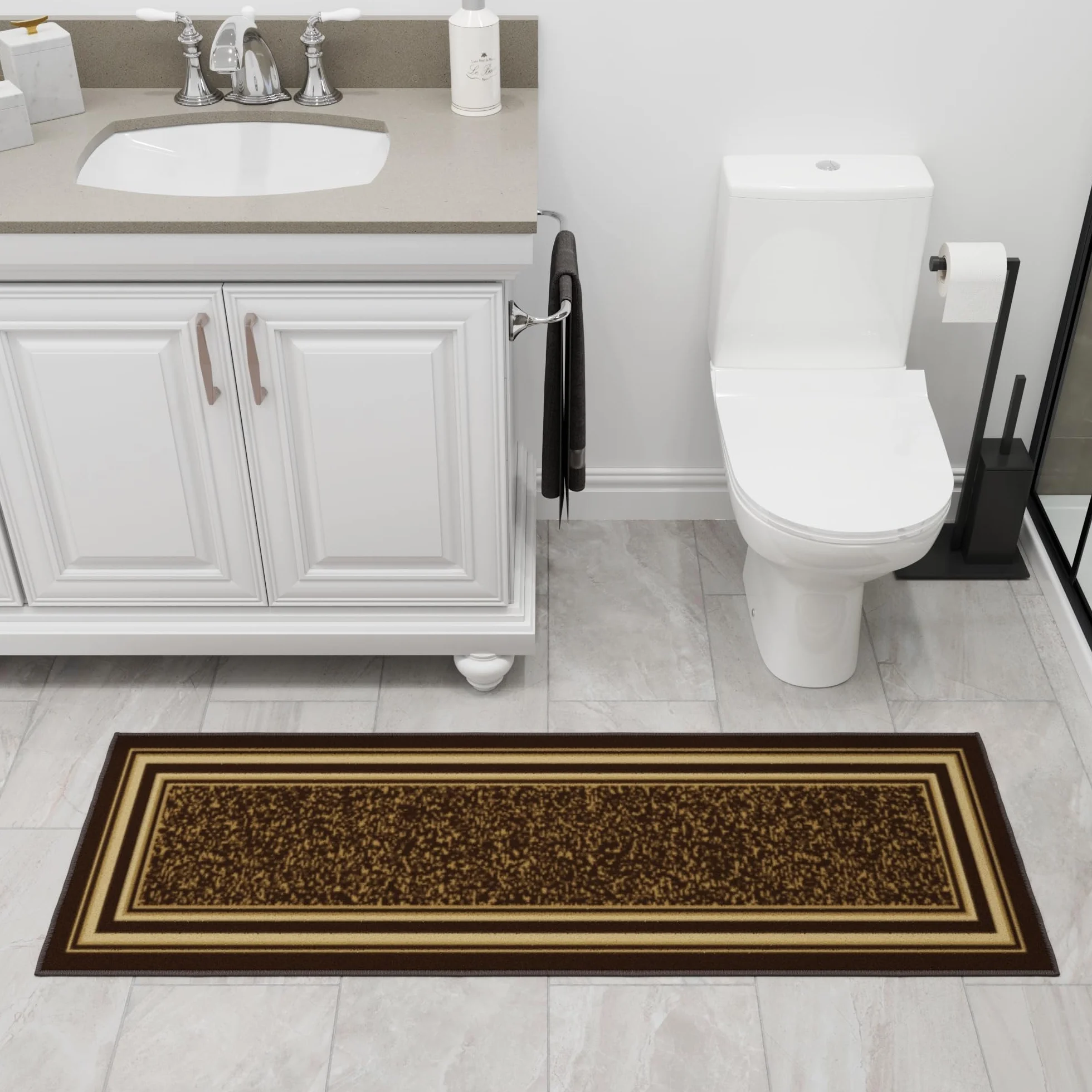 Ottomanson Ottohome Collection współczesny dywan z gumowym spodem, 50 x 150 cm, brązowy
