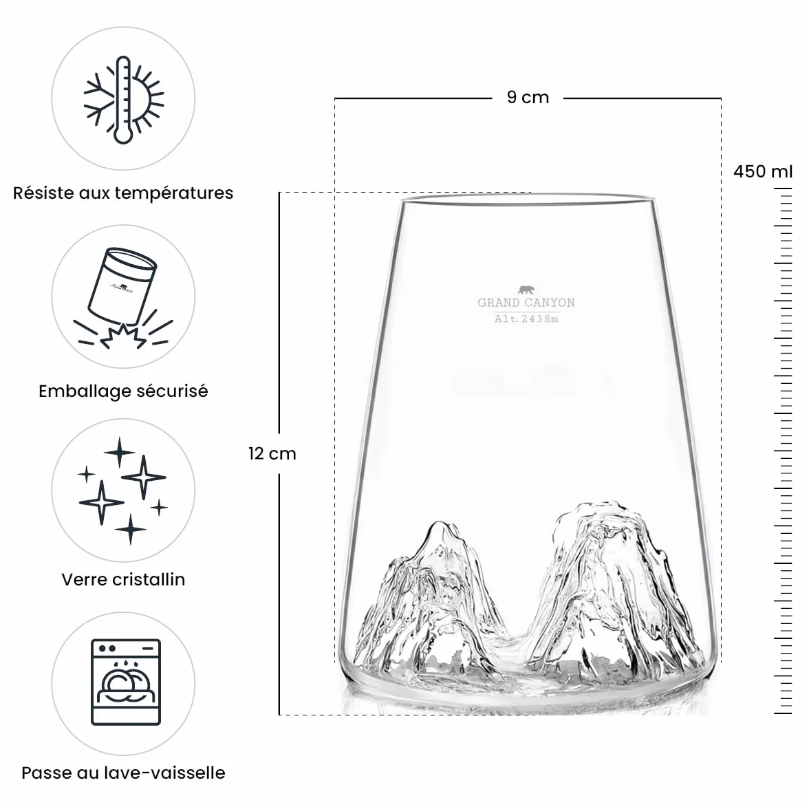 Szkło 450ml ręcznie dmuchane borokrzemianowe z wytłoczonymi górami TOPOGRAPHIC Wielki Kanion