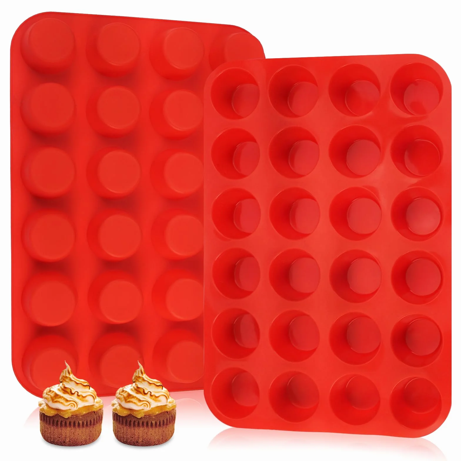 2 sztuki silikonowych mini foremek do muffinek, 24 filiżanki, blacha do muffinek, wielokrotnego użytku, okrągłe foremki do pieczenia muffinek, babeczek, babeczek, babeczek, babeczek, ciast, babeczek