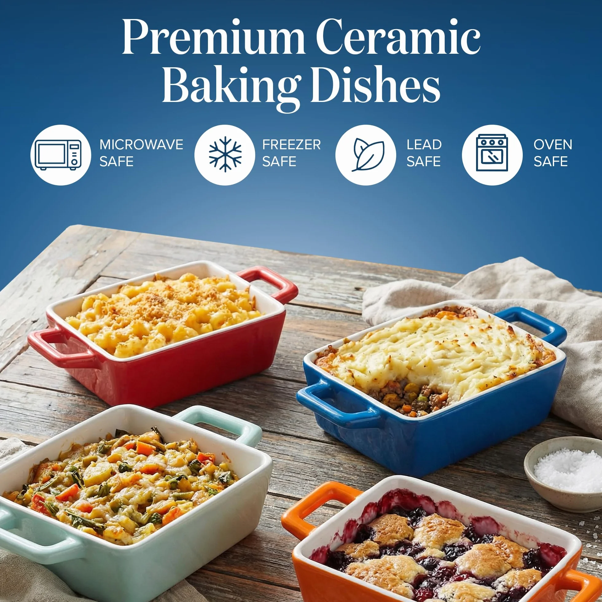 Zestaw 4 małych ceramicznych naczyń prostokątnych do lasagne i terrine, naczynie do piekarnika, zmywarka
