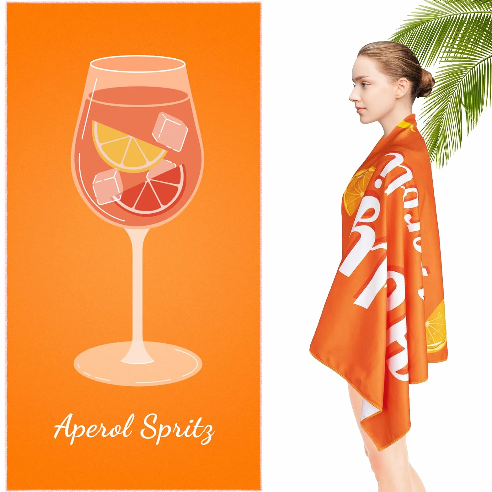MplehDa Aperol Ręcznik plażowy, 70 x 140 cm, ręcznik plażowy, szybkoschnący, pomysł na prezent na plażę, do studia fitness, podróży