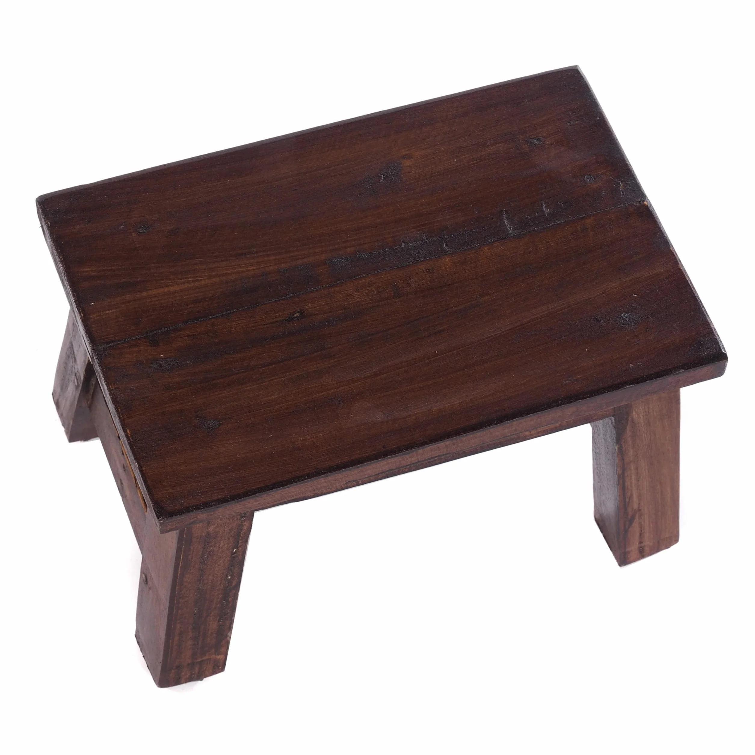 DESIGN DELIGHTS RUSTIC FOOTSTOOL MONTE | 21 x 30 x 20 cm (wys. x szer. x gł.), drewno mahoniowe z recyklingu | drewniany stołek | Kolor: 03 ciemnobrązowy