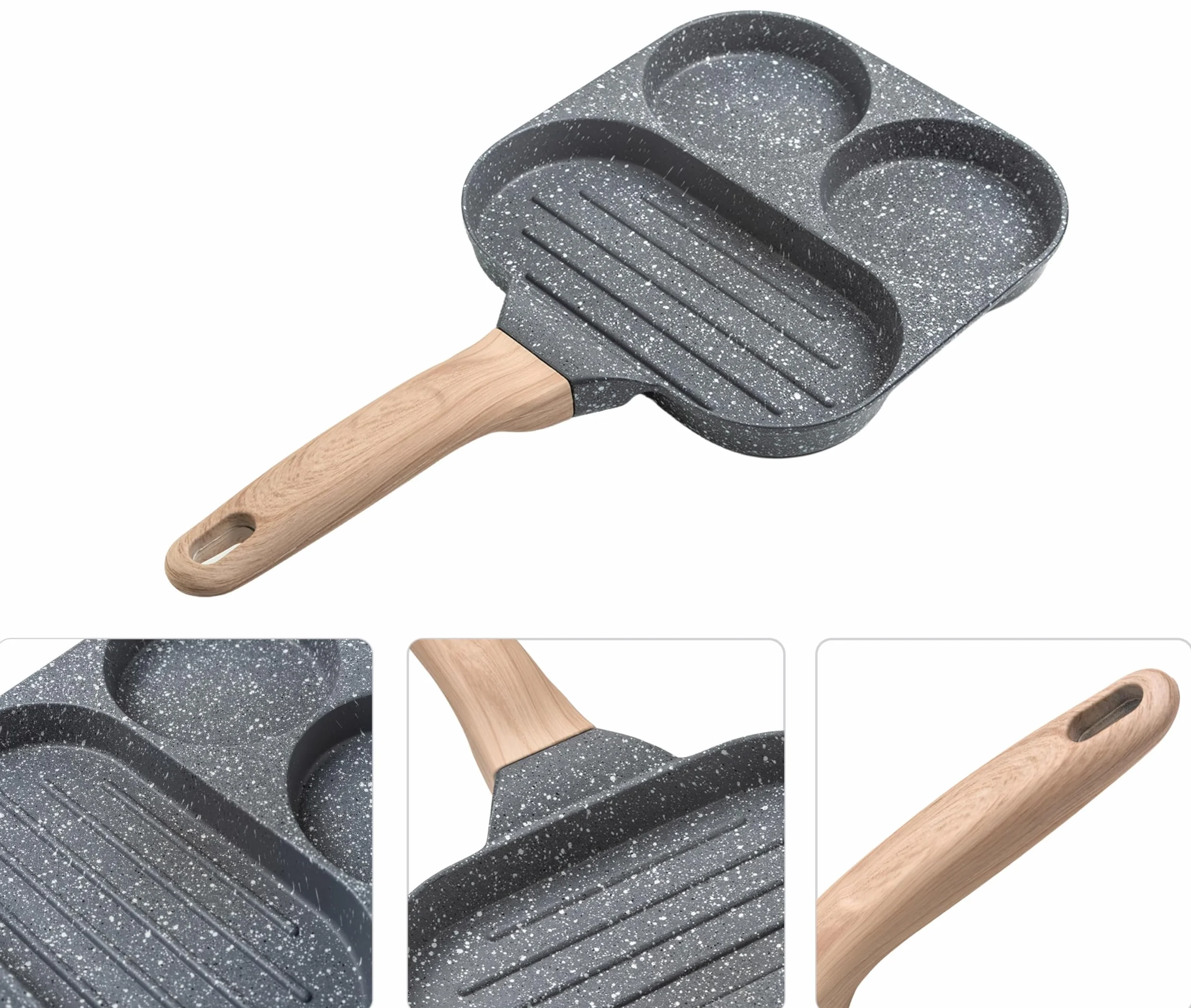 IPEA Nieprzywierająca patelnia do naleśników do indukcji i gazu – 21 cm, aluminiowa patelnia antyadhezyjna, do omletów, naleśników, jaj, hamburgerów, patelni z 4 formami - Super wygodny uchwyt