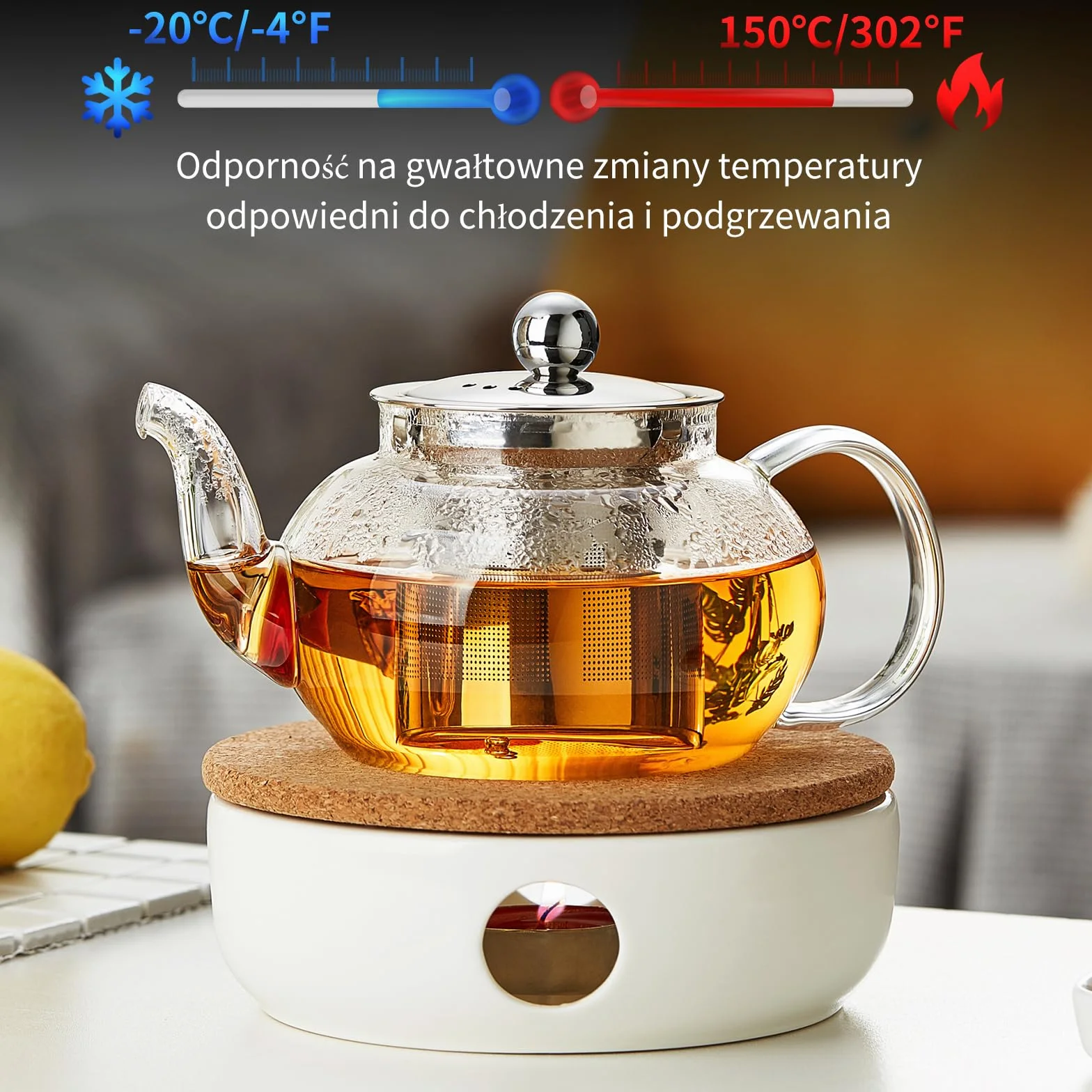 Szklany czajniczek z zaparzaczem 600 ml ze szkła borokrzemowego do herbaty