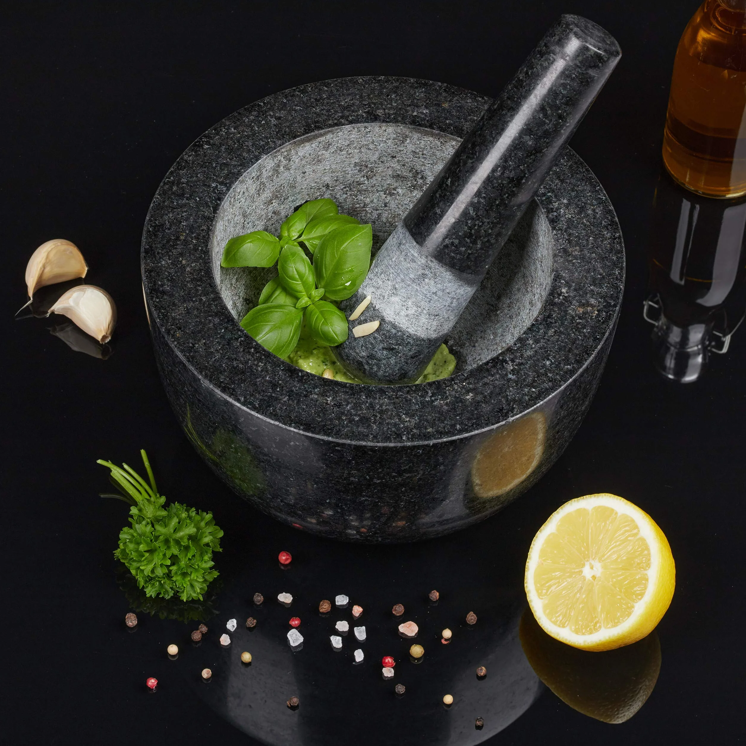 Relaxdays Moździerz z tłuczkiem, granit, polerowany, do przypraw i ziół, pojemność 750 ml, zaprawa kamienna D: 20 cm, ciemnoszary
