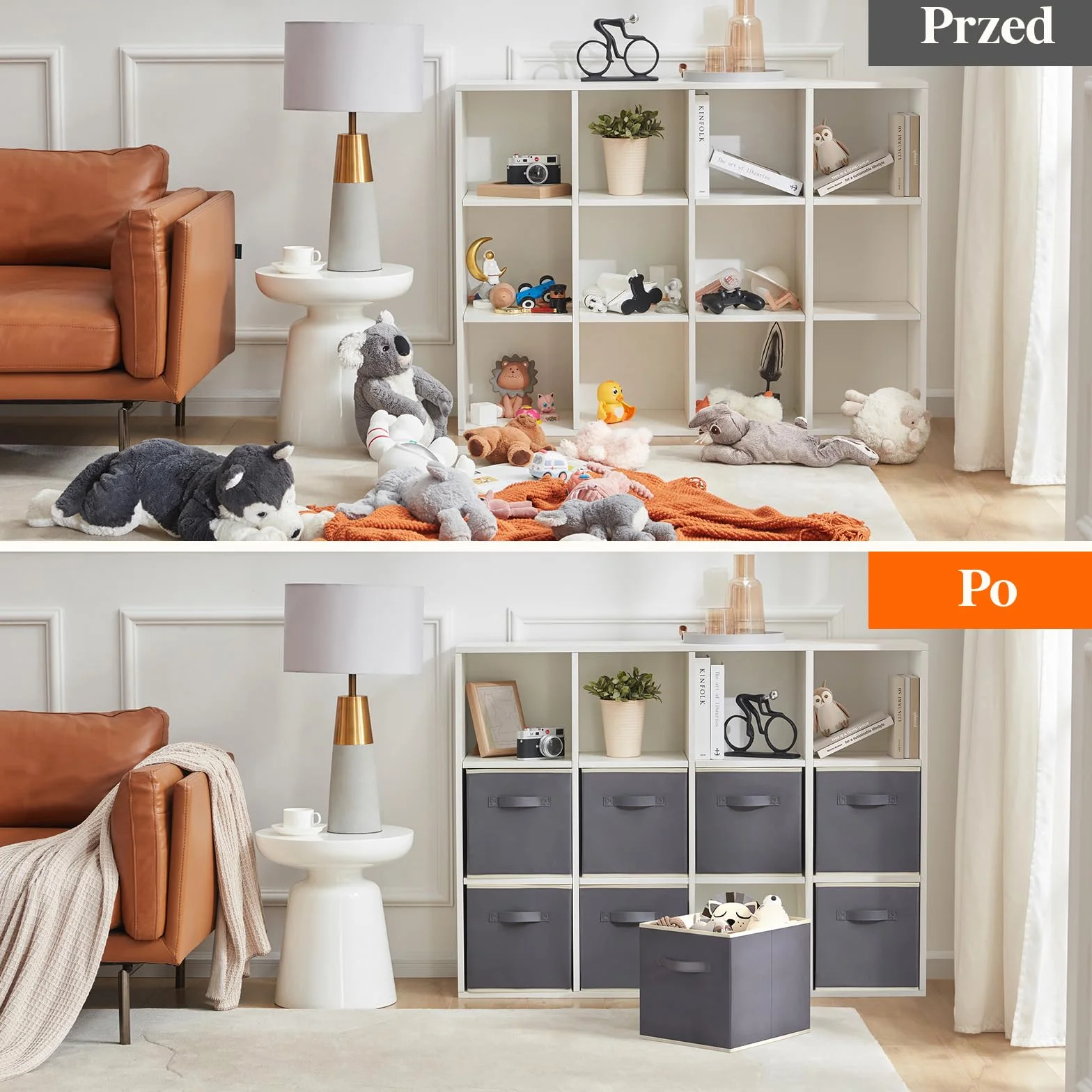 Lifewit 8 Pack składanych pudełek do przechowywania kostek, średniej wielkości dekoracyjne kosze do przechowywania, otwarte kostki do przechowywania z uchwytami, 33 x 38 x 33 cm, Szary