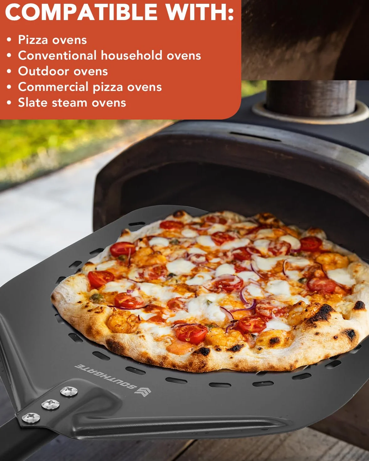 SOUTHGATE Łopatka do pizzy 30 cm (12 cali), perforowana łopata do pizzy z anodyzowanego aluminium, z silikonowym zdejmowanym uchwytem, łopatka do pizzy do chleba pizzy, 30 x 35 cm