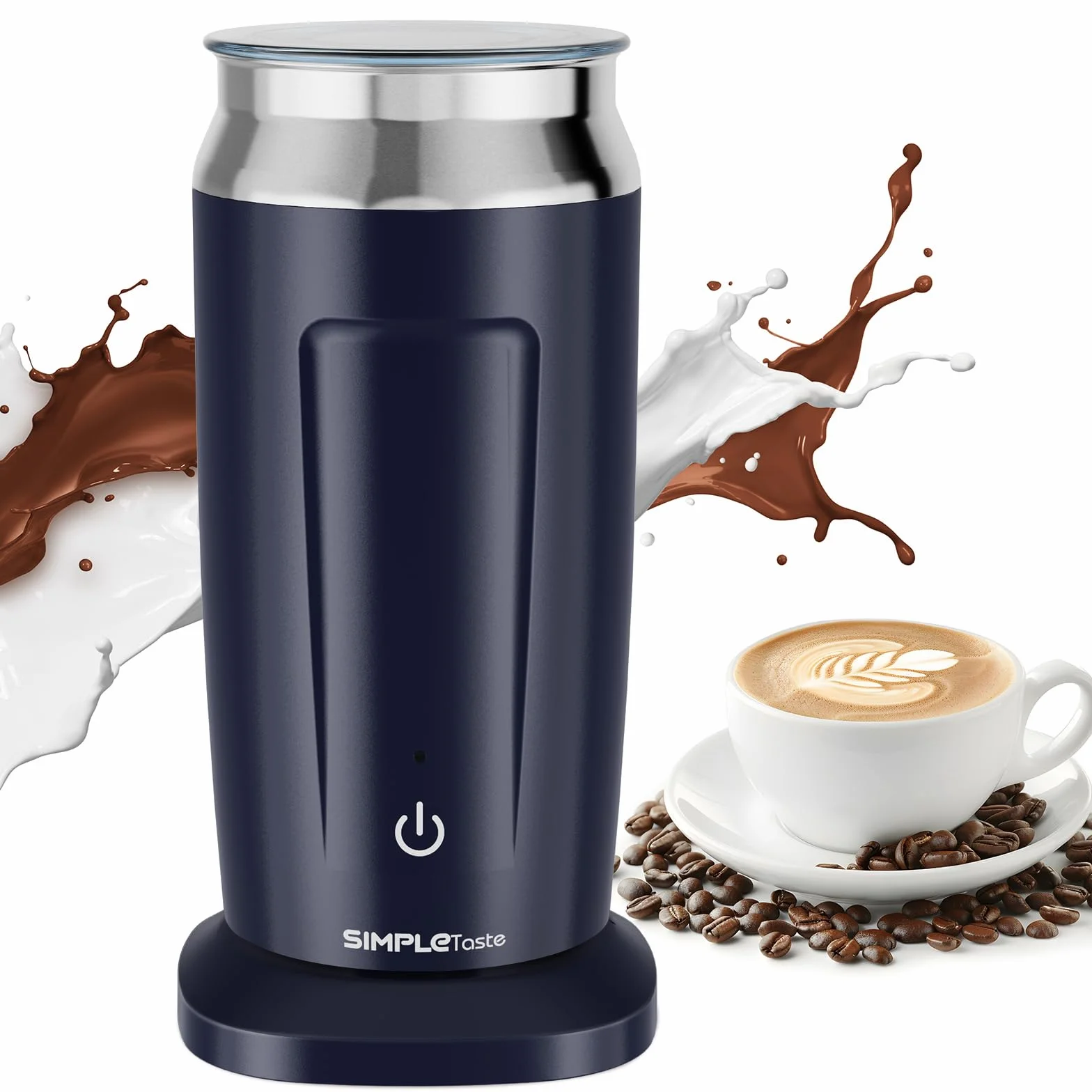SIMPLETASTE Elektryczny spieniacz do mleka 4 w 1, podgrzewacz do latte macchiato cappuccino