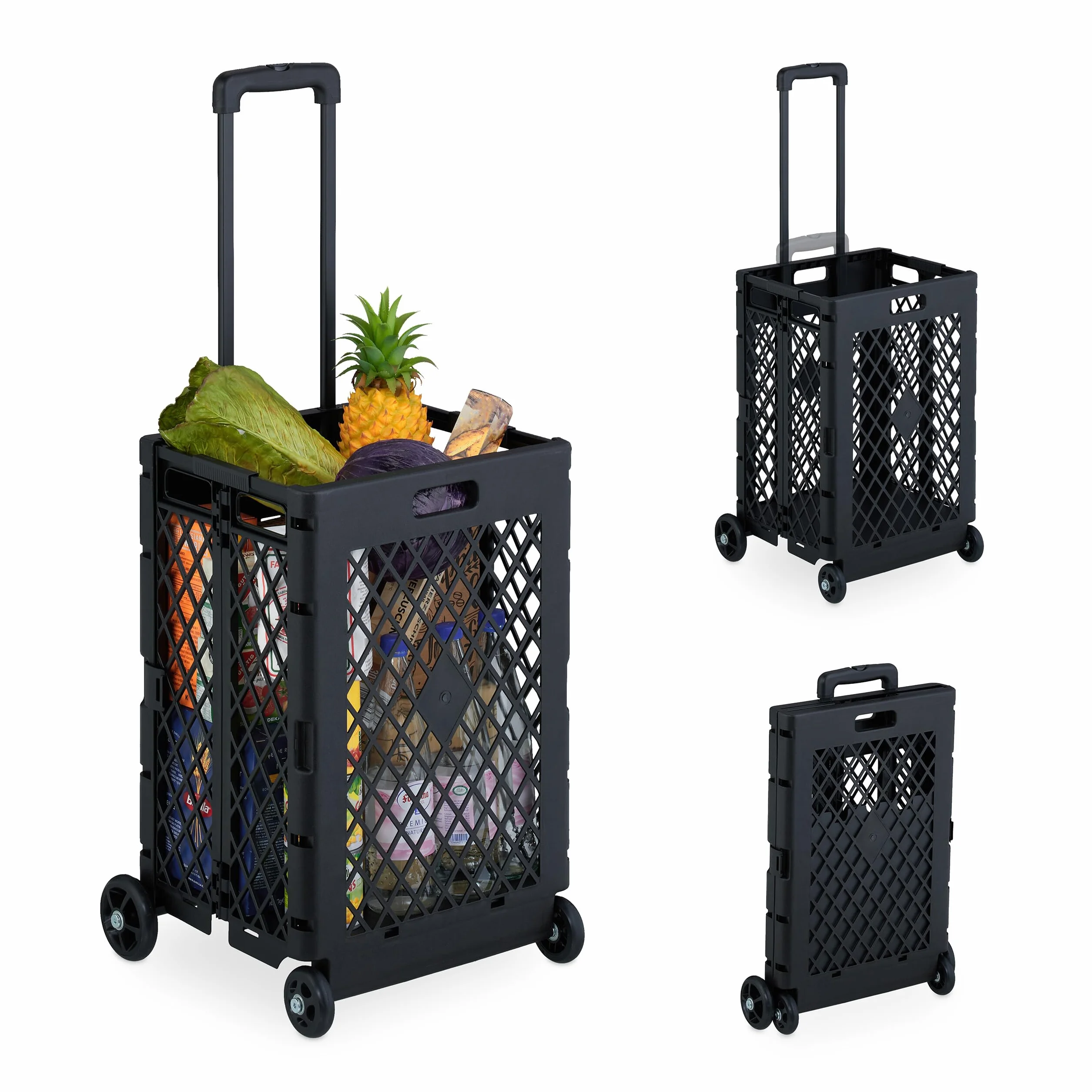 Relaxdays Składany wózek na zakupy 25 kg Uchwyt teleskopowy Czarny Żelazo 99 x 43,5 x 38 cm