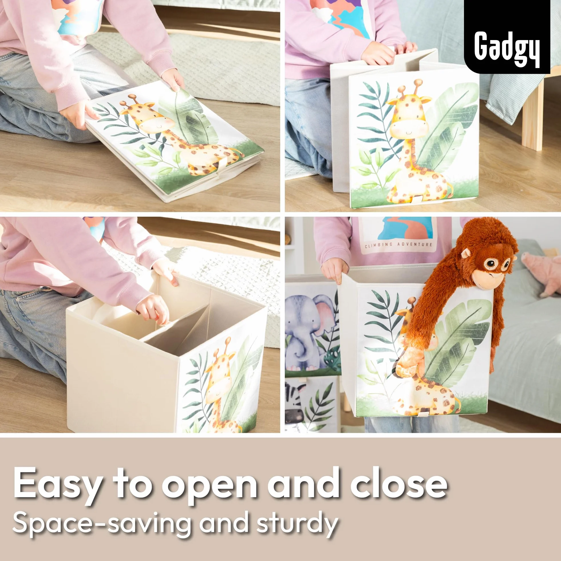 Gadgy Aufbewahrungsbox Kinder - Aufbewahrungsbox Kinderzimmer 4er Set - Kompatibel mit Kallax Boxen Kinder - Aufbewahrungsboxen Kinder faltbar 33x33x33 cm - Boxen Kinderzimmer Aufbewahrung Tiermotiv
