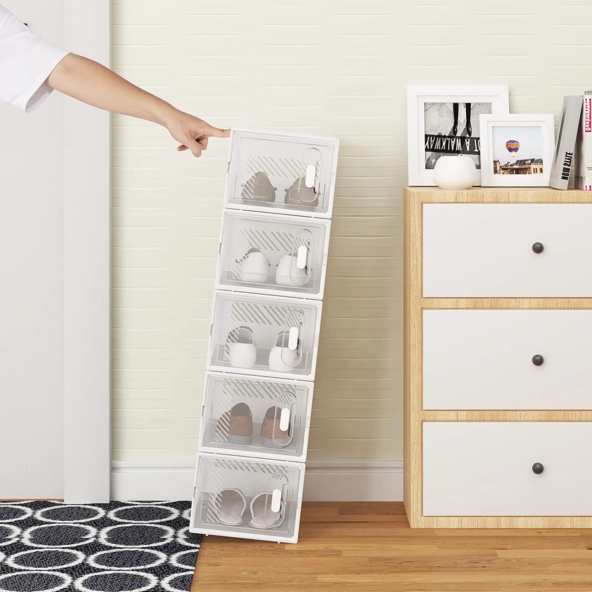 WOLTU Regał na buty z 8 pojemnikami, system regałowy z zapięciem magnetycznym, 25 x 19 x 35 cm
