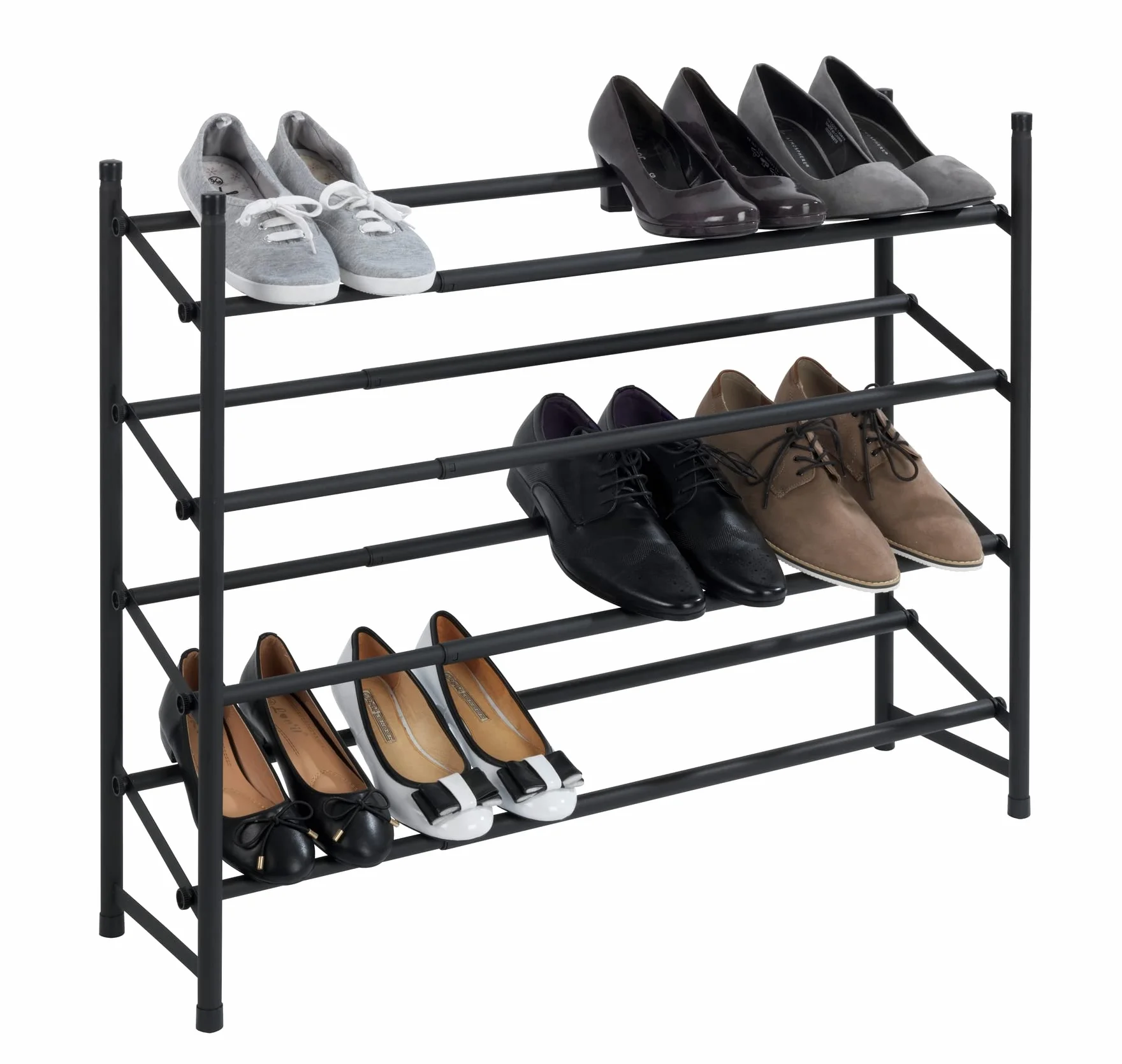 WENKO Hero antypoślizgowy regał na buty wysuwany 24 pary 62-115 x 68 x 23 cm czarny matowy