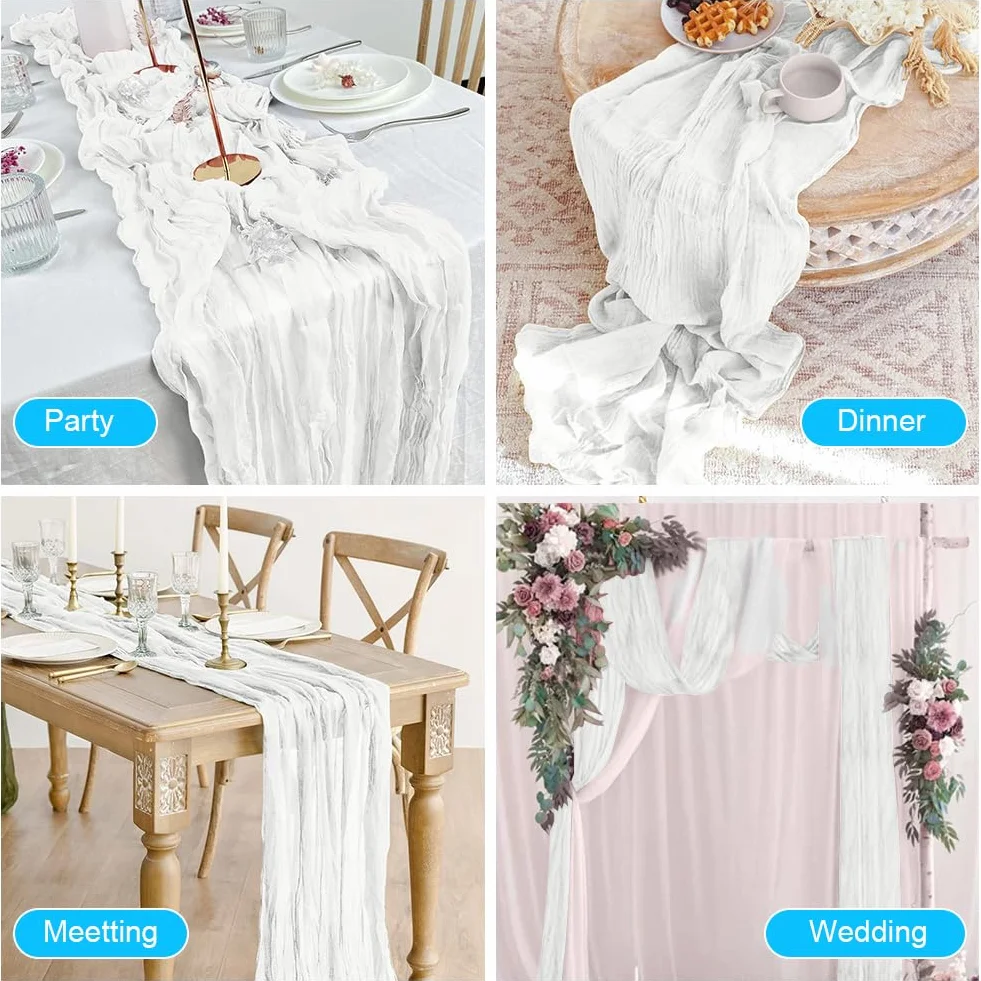 AUAUY Bieżnik na stół, 2 sztuki, biały, chusta serowa, styl boho, rustykalny, przezroczysty bieżnik, obrus do dekoracji boho, na wesele, przyjęcie urodzinowe, 90 x 300 cm