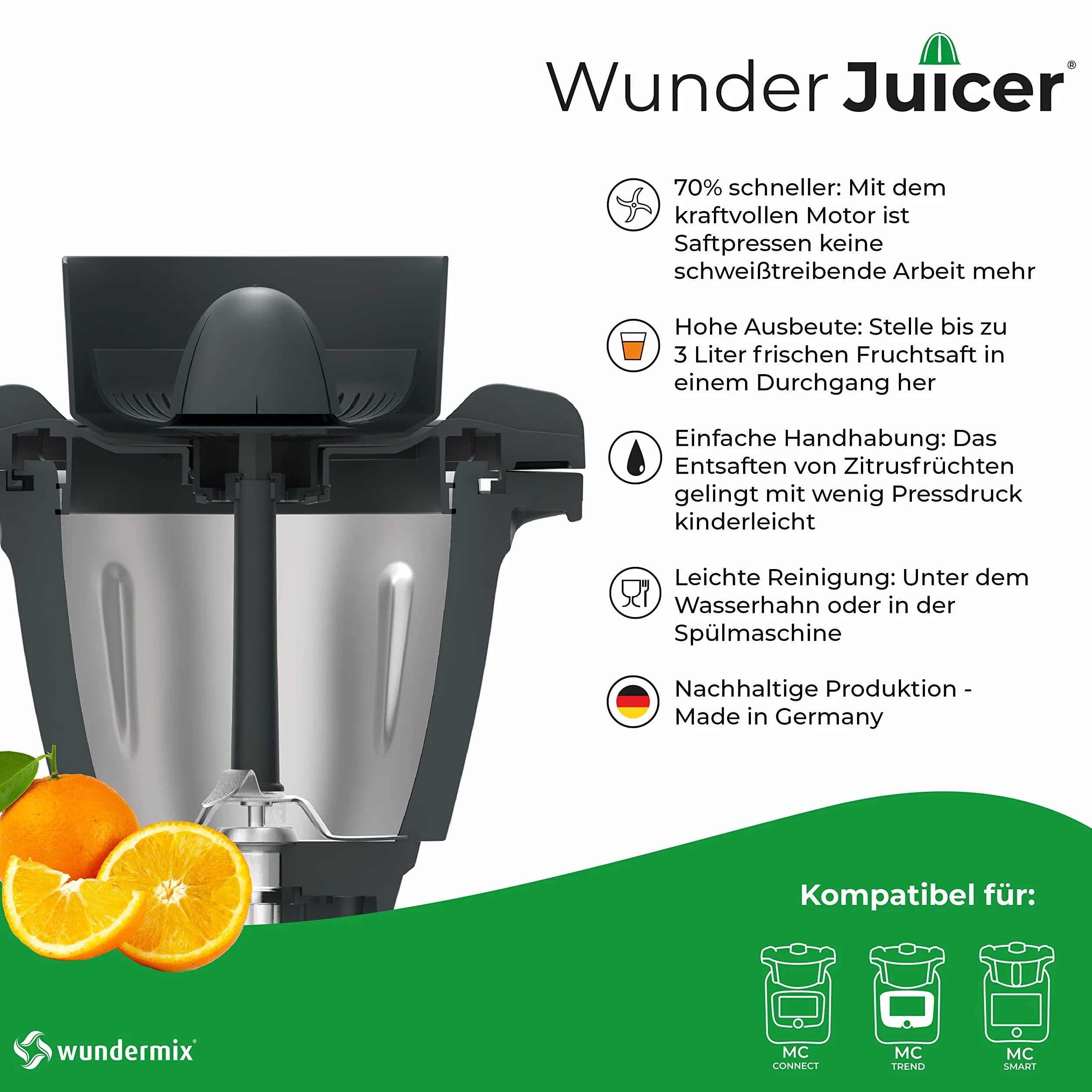 Wundermix WunderJuicer® wyciskarka do soków Monsieur Cuisine Connect, Trend, Smart – wyciskarka do cytrusów i sokowirówka
