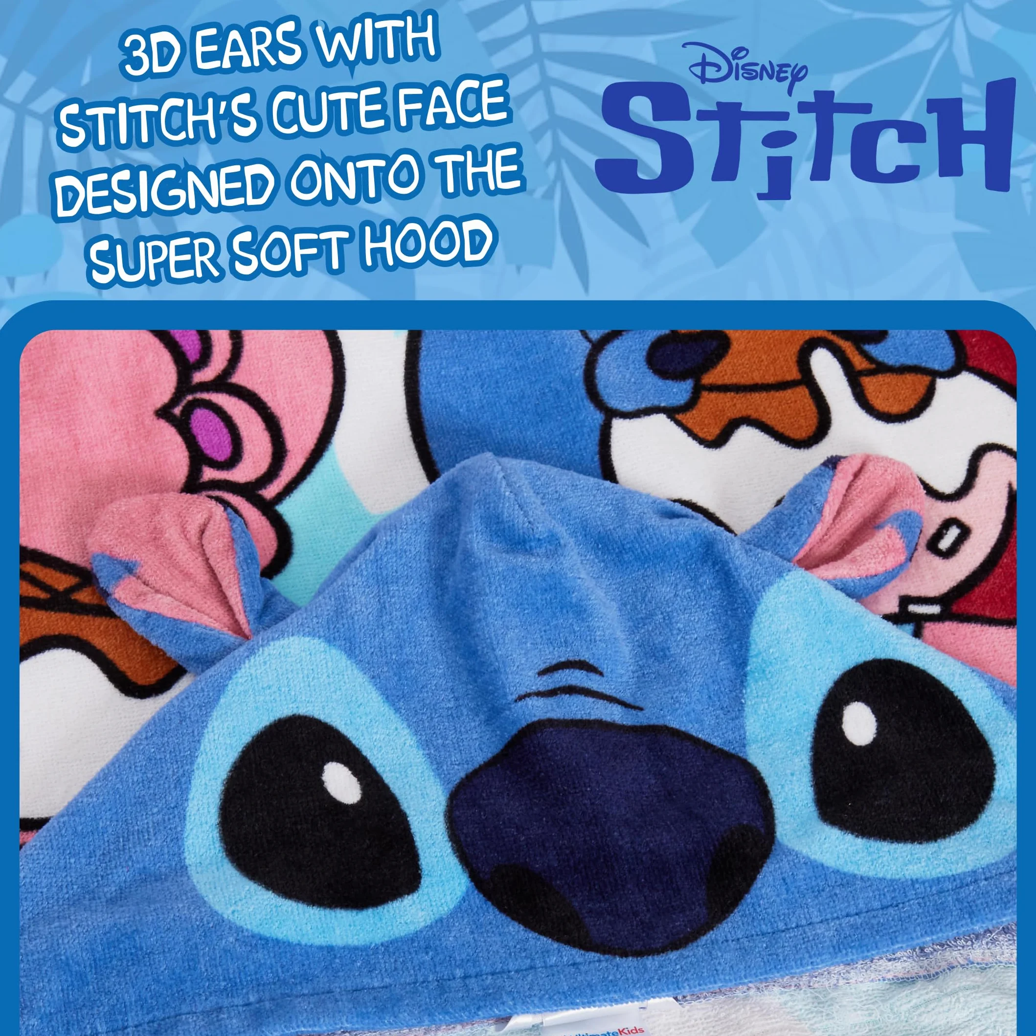 Ręcznik z kapturem Disney Stitch Angel Poncho 100% bawełny Ręcznik plażowy dla dzieci Ręcznik kąpielowy Szlafrok kąpielowy dla dzieci