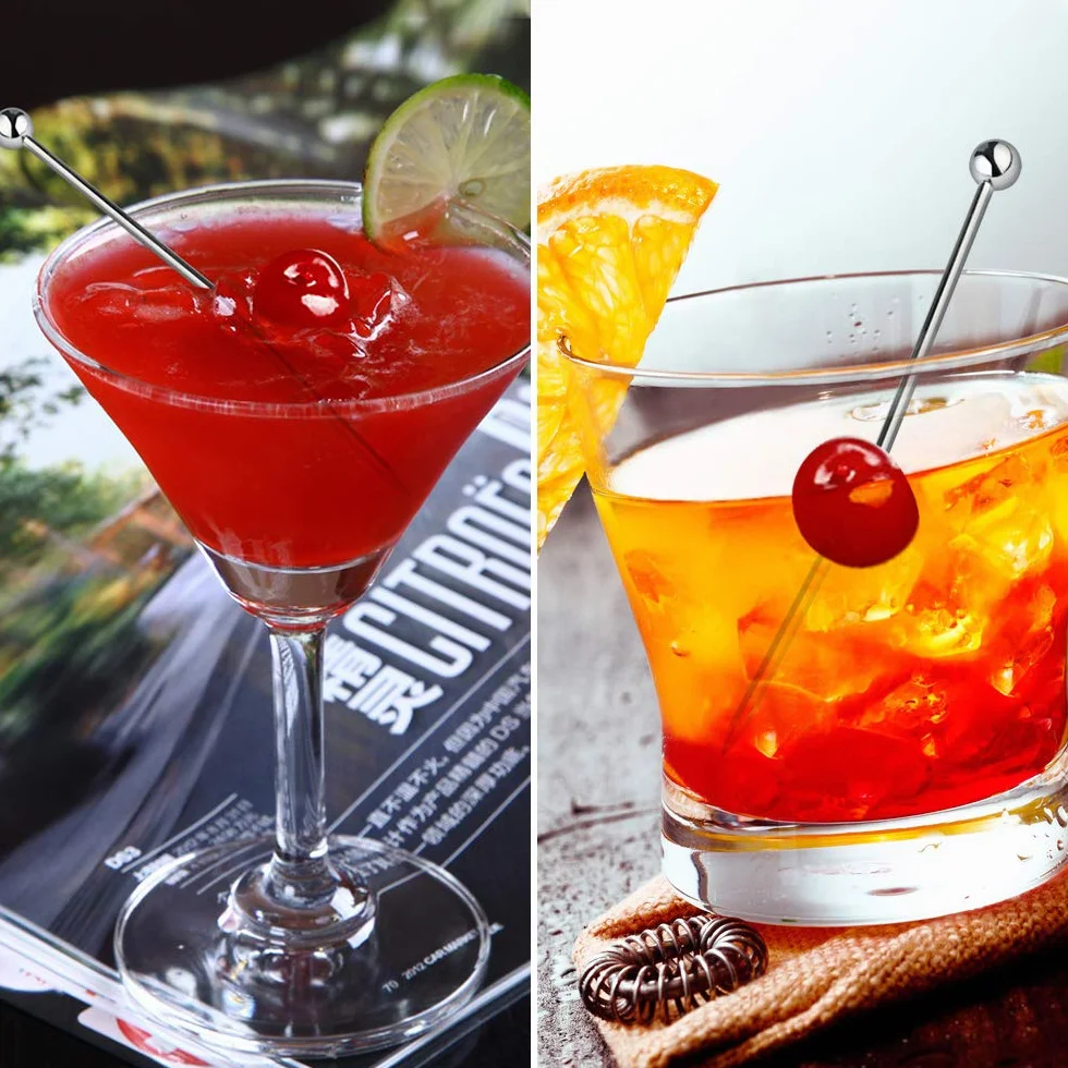 Dylan-EU 15 Stück Edelstahl-Cocktailspieße Cocktail-Sticks Wiederverwendbare Obst-Sticks Obst Dessert Gabel für Fingerfood, Antipasti, Cocktails, Kleine Snacks - Silber Cocktailzubehör
