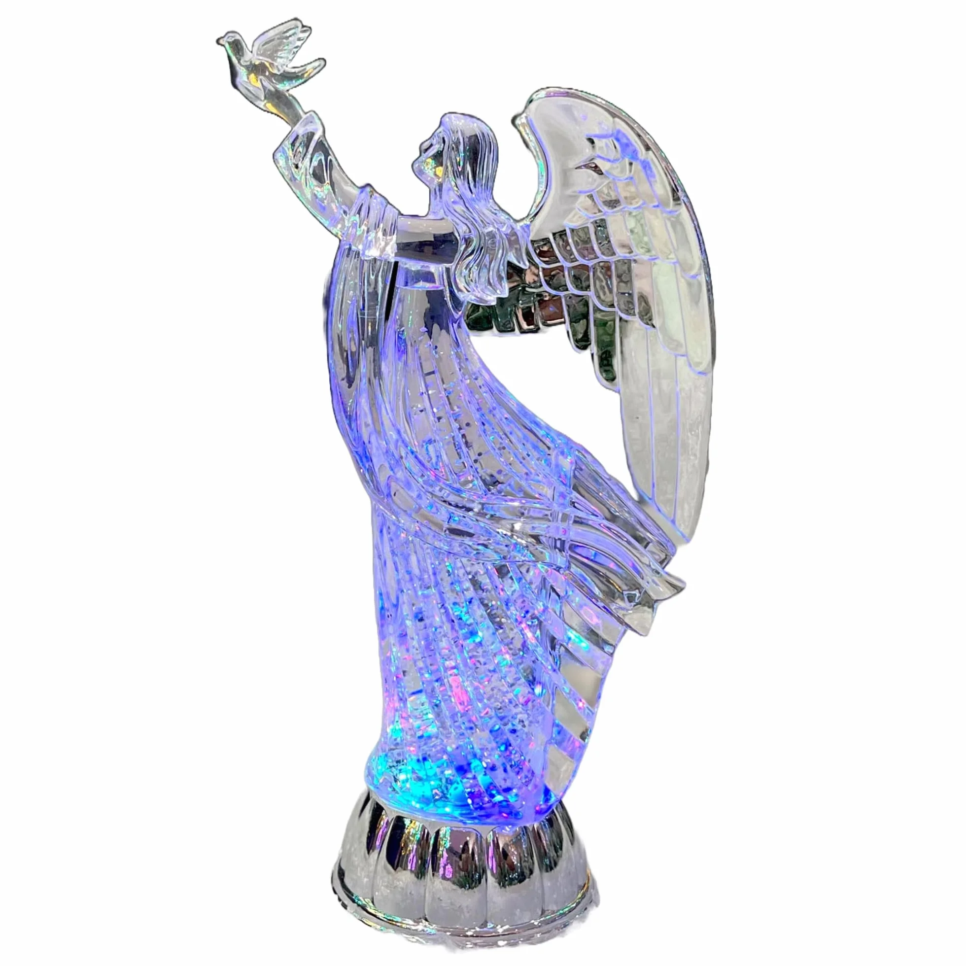 SHATCHI 30 cm LED świecąca figurka anioła – na cieście wirujący brokat obracający się na wodzie kula śnieżna - akrylowa ozdoba na stół Boże Narodzenie dekoracje do domu, powierzchnia boczna