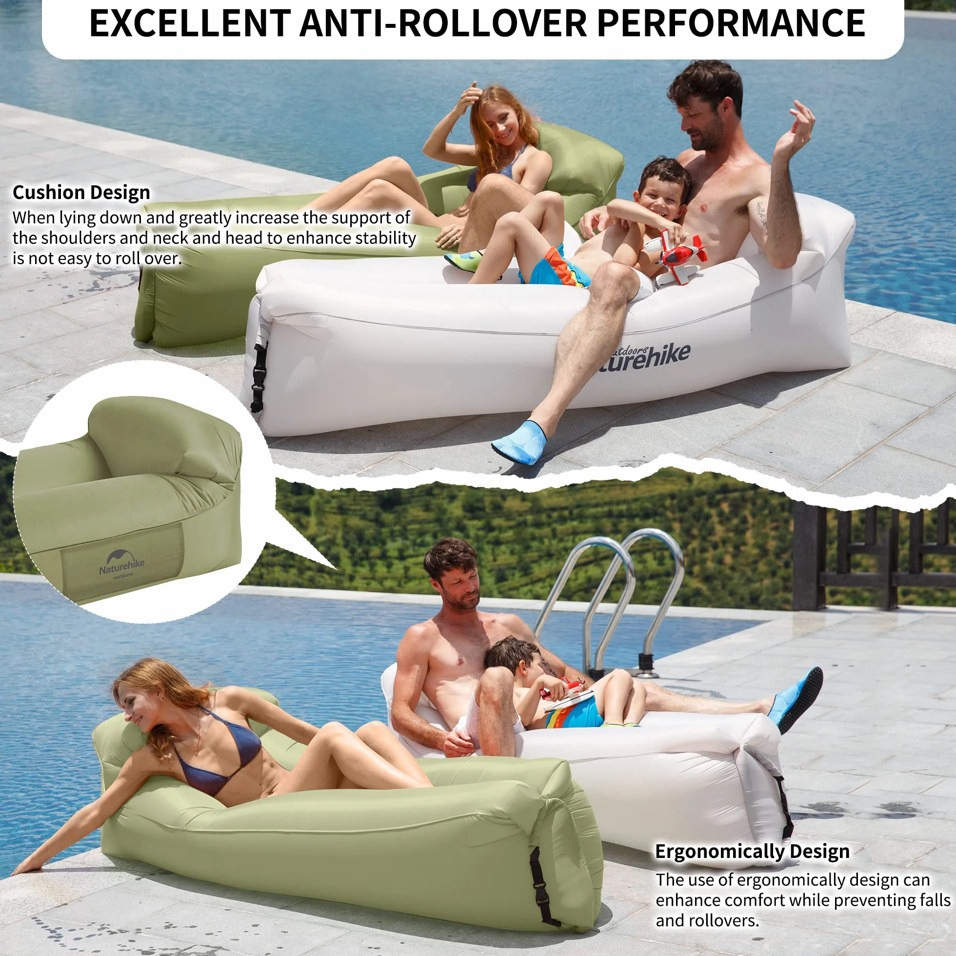 Naturehike Nadmuchiwany fotel sofa łóżko kempingowe wodoodporna z plecakiem (zielony)