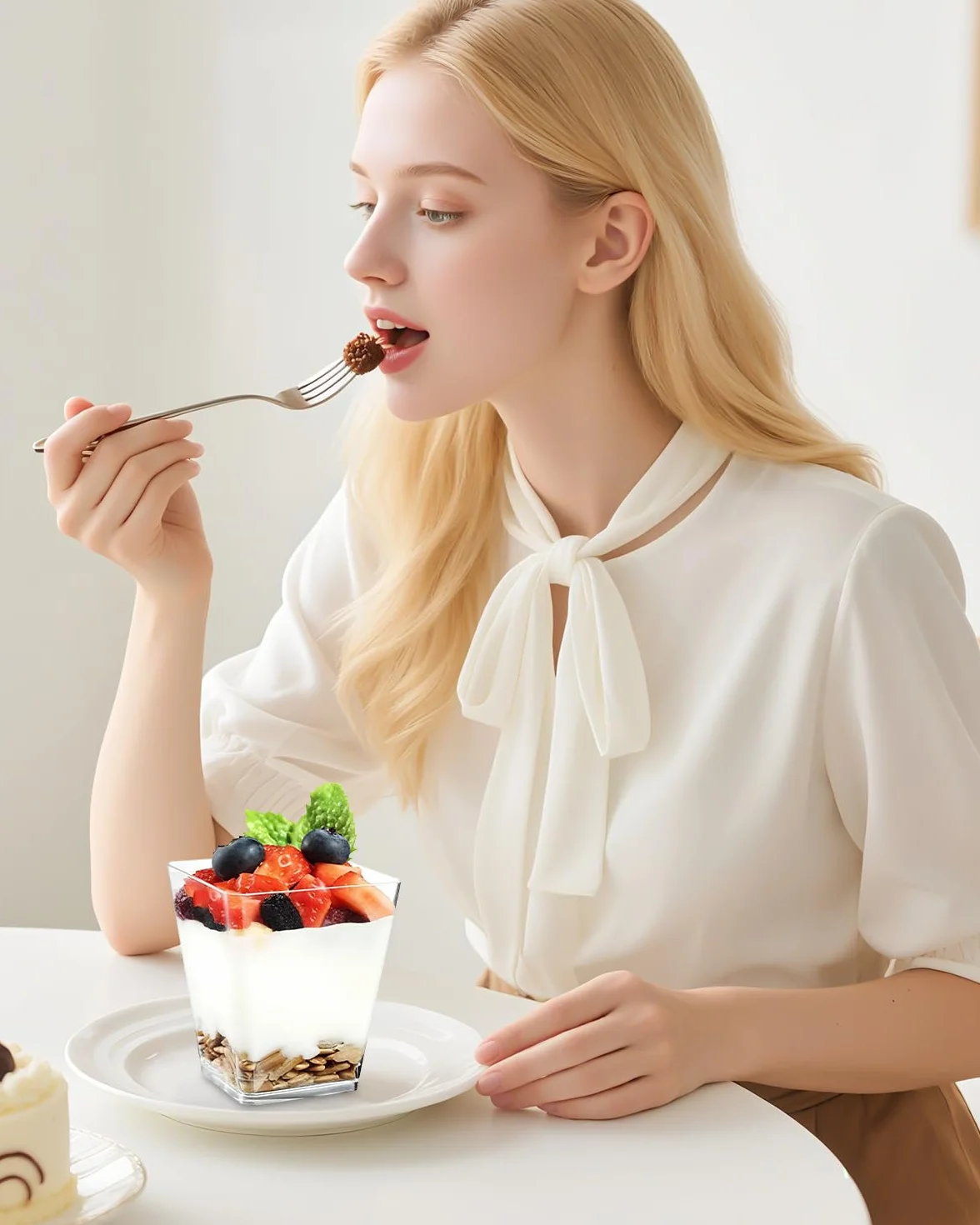 50 sztuk deserowych plastikowych szklanek, 160 ml kubków do deserów z pokrywkami i łyżeczkami, 50 sztuk wielokrotnego użytku do domowych deserów, budyń, mus, lody, przyjęcia