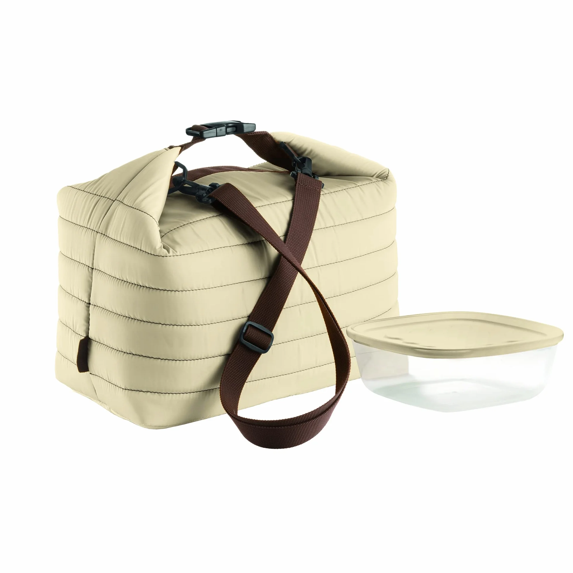 Guzzini - On The Go, Duża torba termiczna z pojemnikiem - Glina, torba 30 x 18 x h30 cm, pojemnik 19,6 x 19,6 x h7 cm, 1400 cc - 03290379
