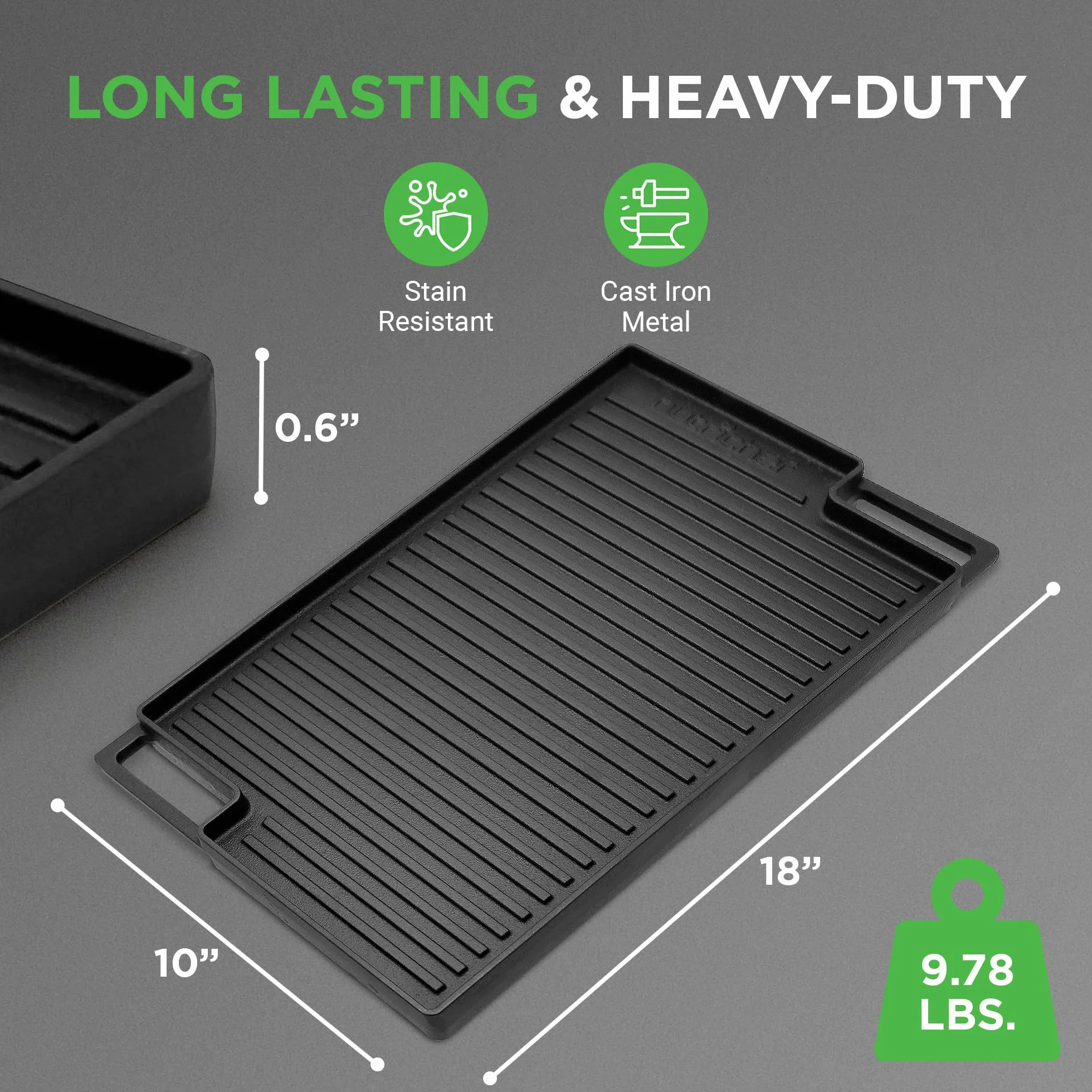 NutriChef Odwracalna płyta grillowa żeliwna – 45 cm płaska patelnia żeliwna do blatu kuchennego, patelnia do grilla gazowego z silikonową rękawicą kuchenną do kuchenki elektrycznej, ceramiki,