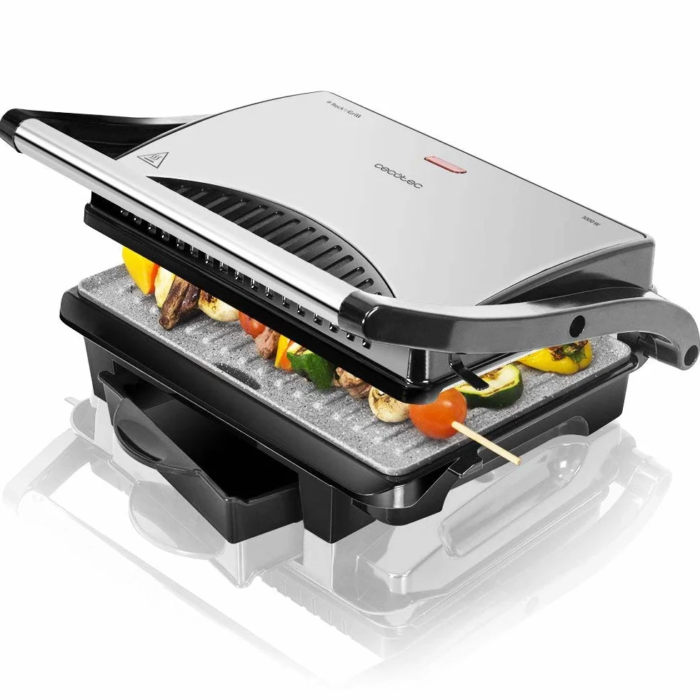 Cecotec Rock'nGrill 1500 Rapid grill elektryczny. Okładzina kamienna RockStone, płyta wierzchnia z regulacją wysokości, pojemnik na tłuszcz, moc 1500 W, obudowa przyjazna dla środowiska (1000 W)