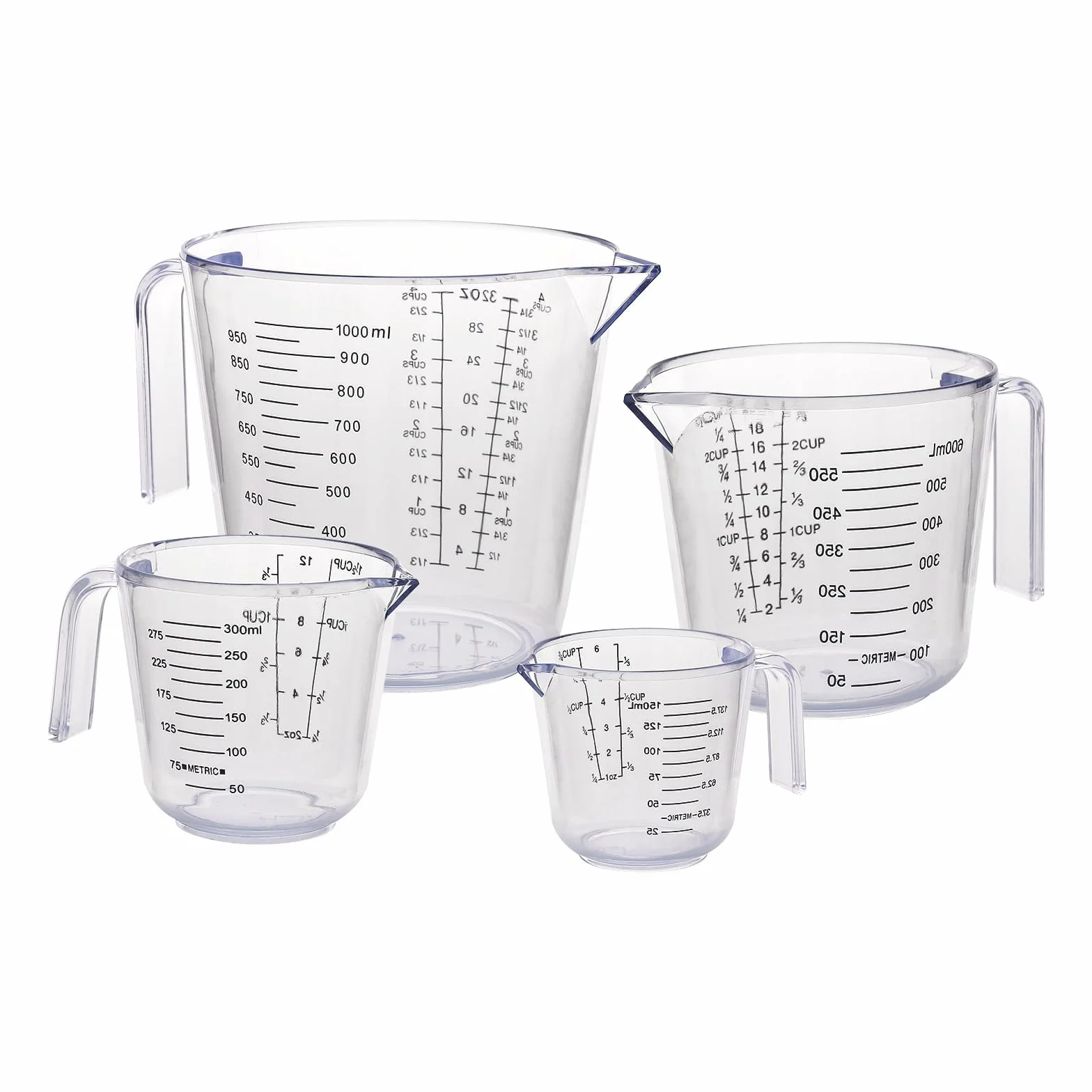 Gucass zestaw 4 kubków z miarką 150/300/600/1000 ml przezroczyste bez BPA