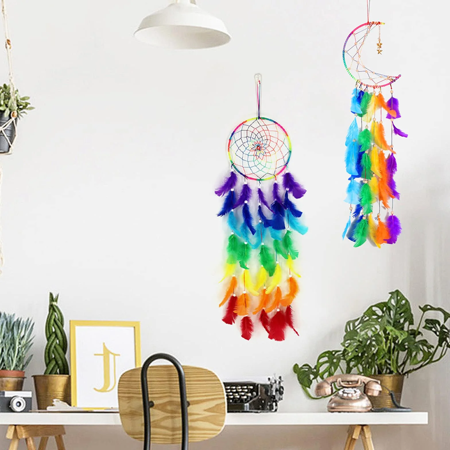 2 sztuki łapacz snów ręcznie robione szydełkowe kolorowe pióro dream ​catchers dekoracje ścienne na domu ozdoba prezenty świąteczne