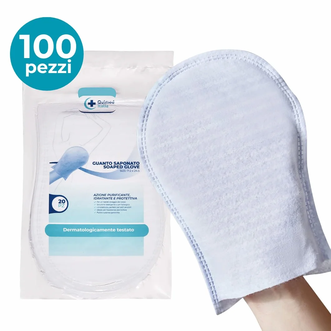 Wysokiej jakości jednorazowe uchwyty mydlane z super delikatnym fizjologicznym detergentem pH, jednorazowe rękawiczki higieniczne do ciała bez spłukiwania, 100 sztuk