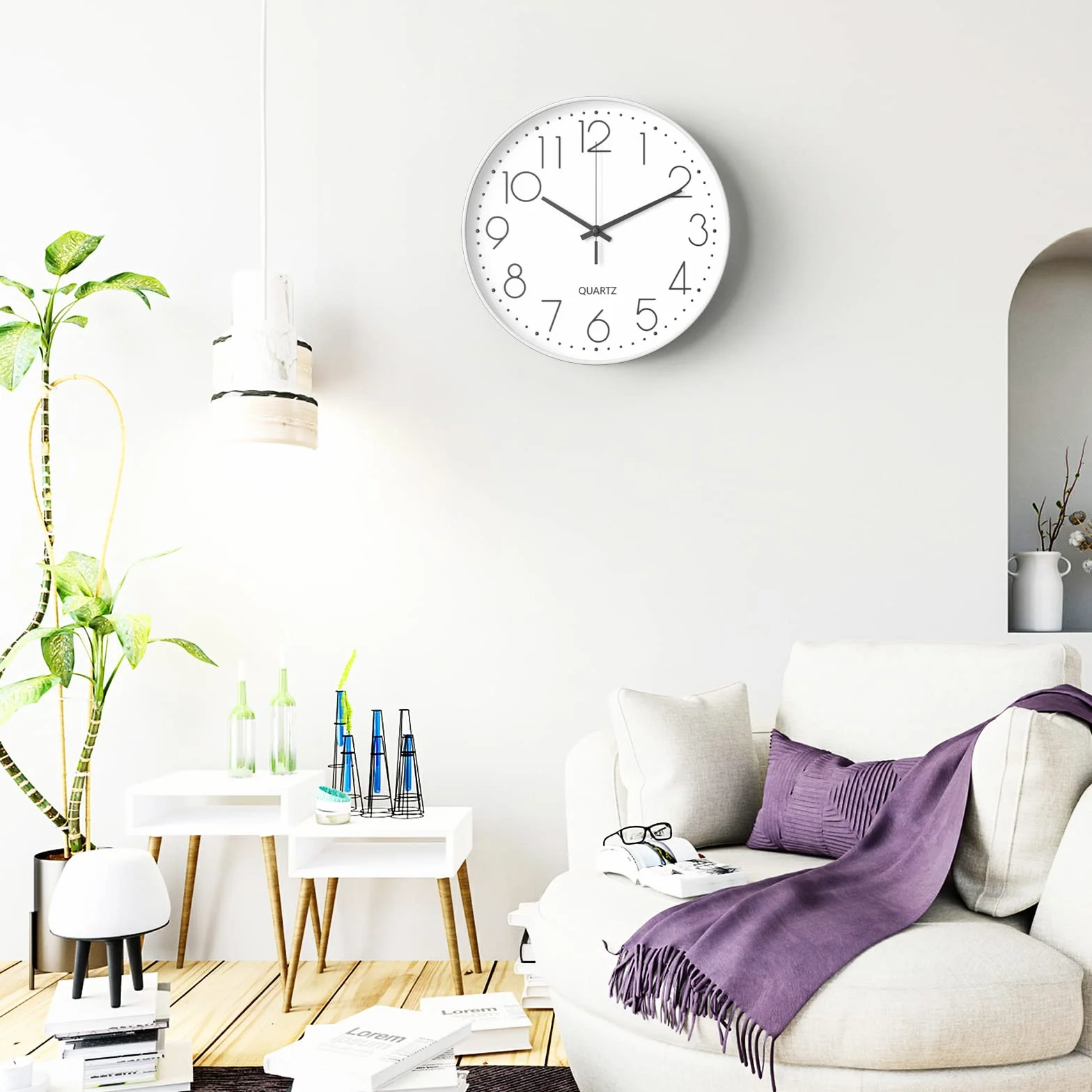 Mesybveo Zegar ścienny 30 cm (12 cali) nowoczesny cichy zegar ścienny, cichy mechanizm kwarcowy, nowoczesny, minimalistyczny design, czarny, do salonu, kuchni, biura, sypialni (biały)