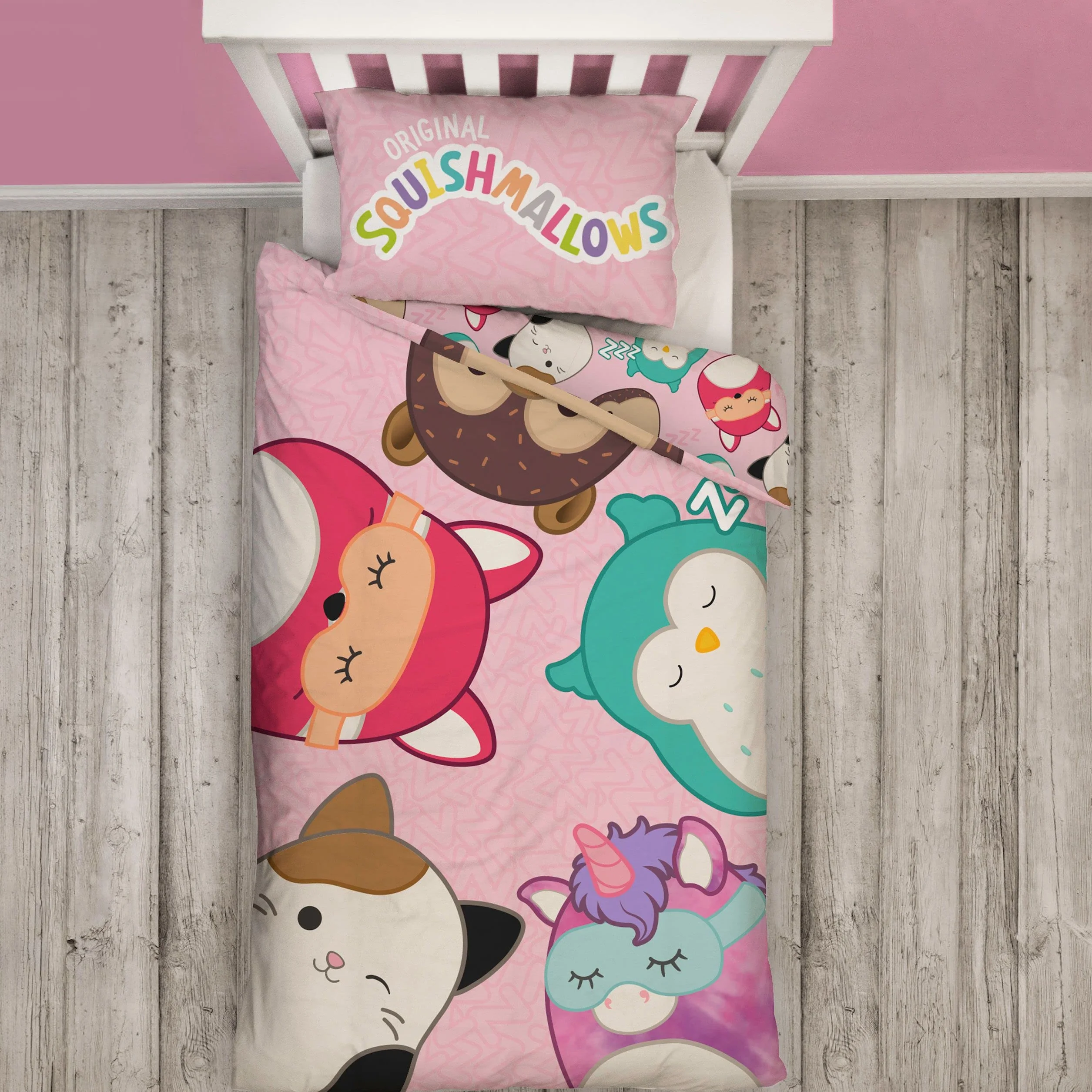 Squishmallows Dwustronna pojedyncza pościel dla dzieci z poszewką na poduszkę