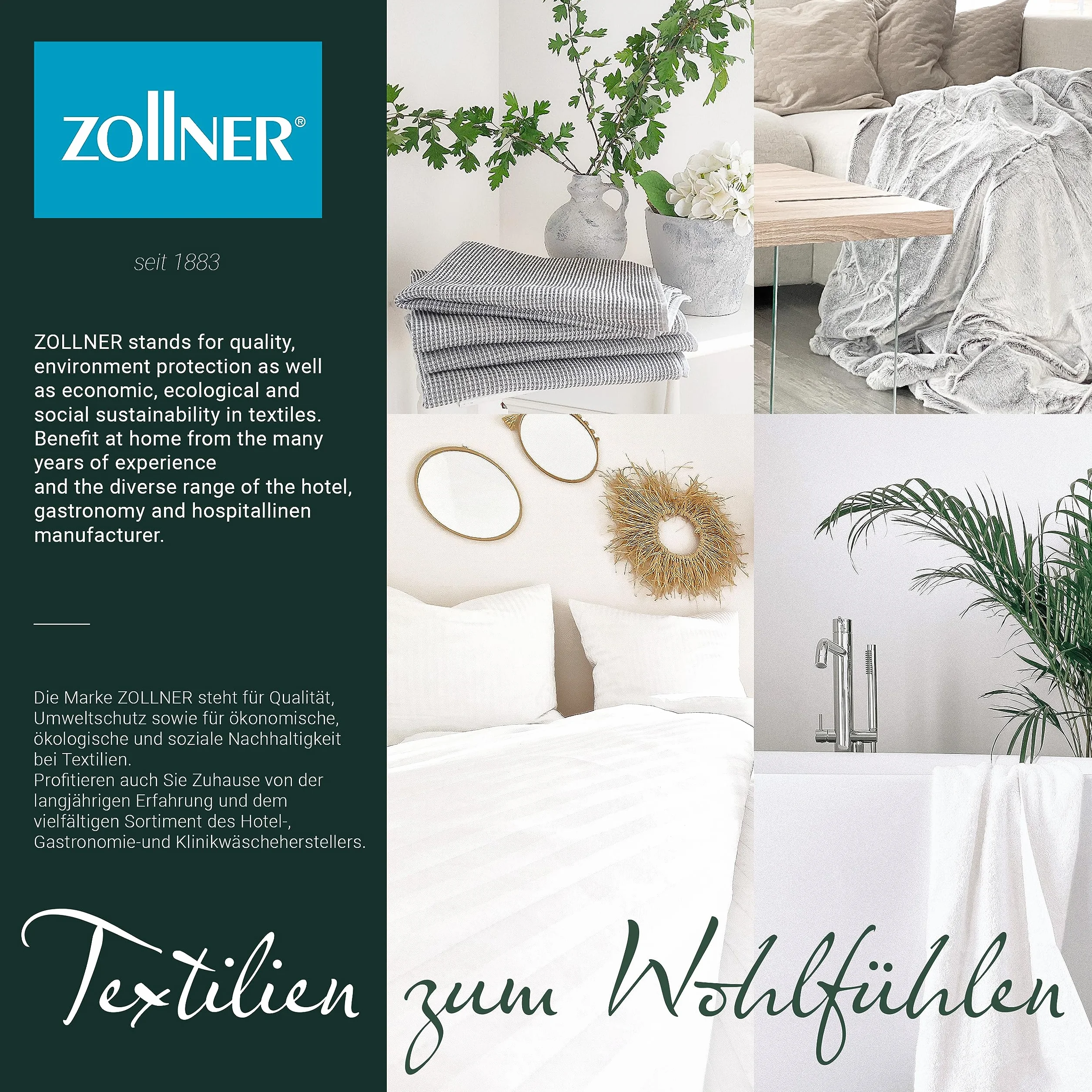 ZOLLNER 3-częściowy zestaw ręczników kąpielowych 70x140 cm - trwałe ręczniki w kolorze szarym - z praktycznym wieszakiem - ponadczasowy wzór w kratkę - można prać do 95°C - bawełna - jakość hotelowa